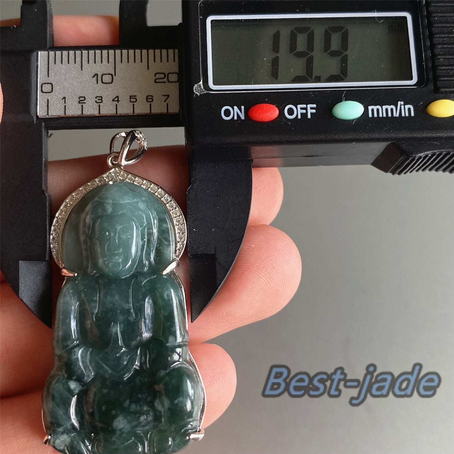 Natural Guatemalan jadeite Translucent Blue Grade A jade Guan yin Buddha pendant with 925 Sterling Silver button bail necklace jade bead