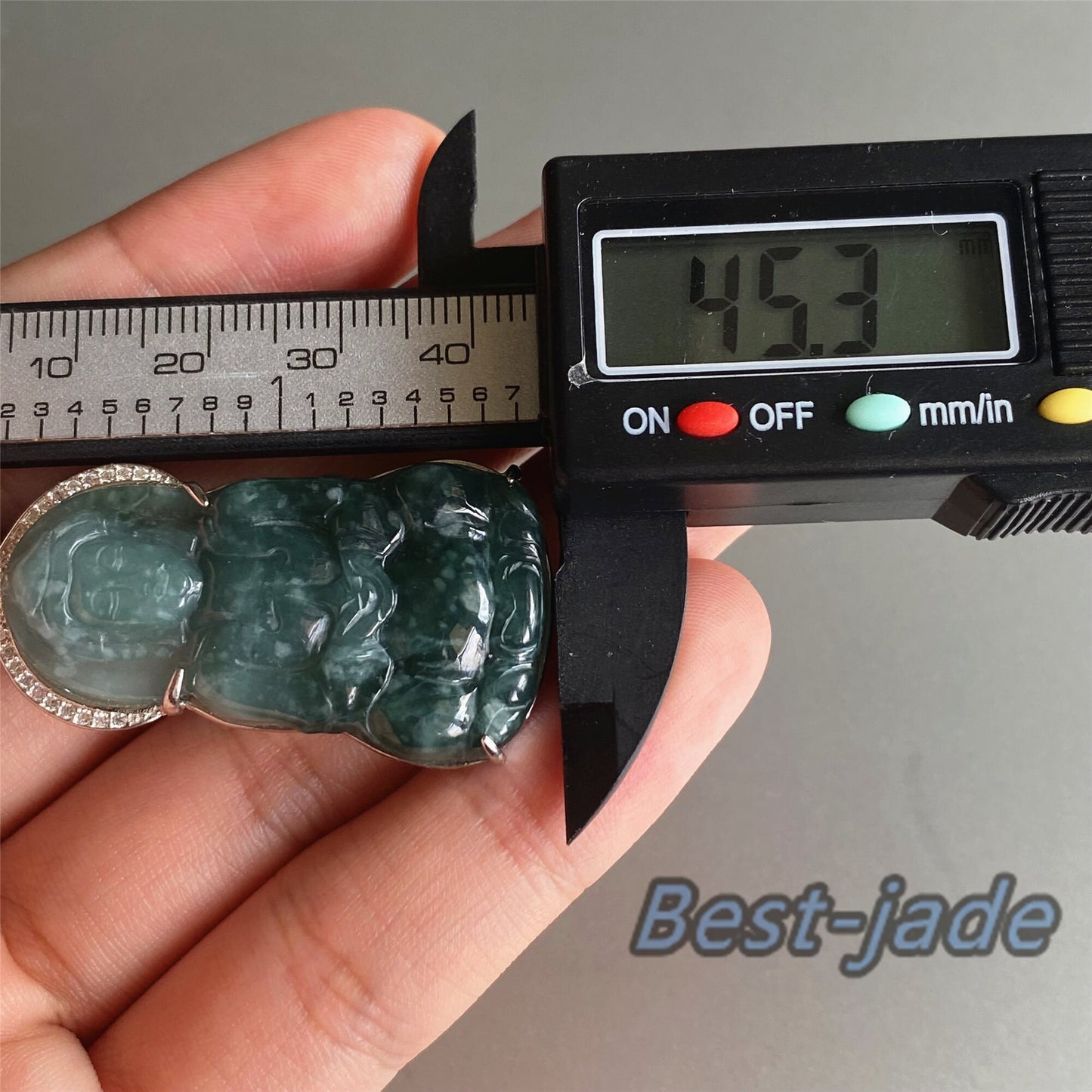 Natural Guatemalan jadeite Translucent Blue Grade A jade Guan yin Buddha pendant with 925 Sterling Silver button bail necklace jade bead