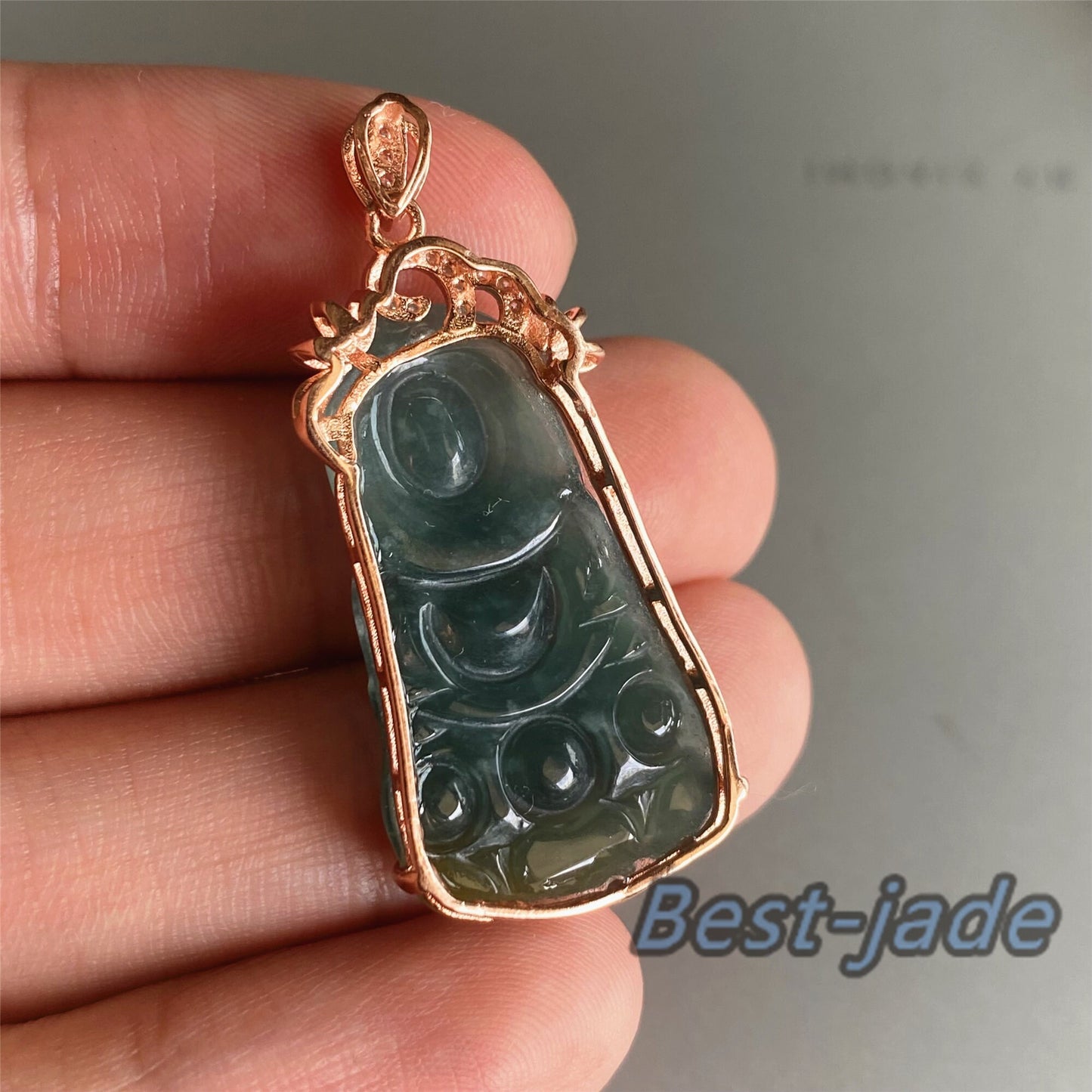 31.3mm Natural Guatemalan jadeite Translucent Blue Grade A jade Guan yin Buddha pendant with 925 Sterling button bail necklace jade bead