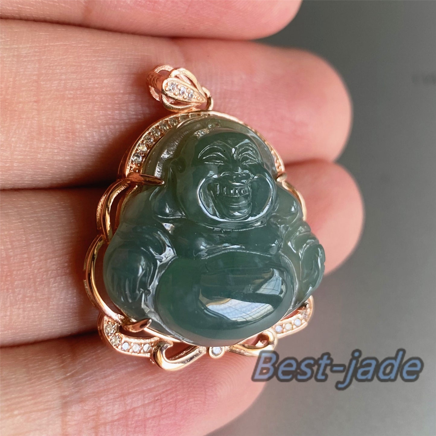 Natural Guatemalan jadeite Translucent Blue Grade A jade Guan yin Buddha pendant with 925 Sterling Silver button bail necklace jade bead 弥勒佛