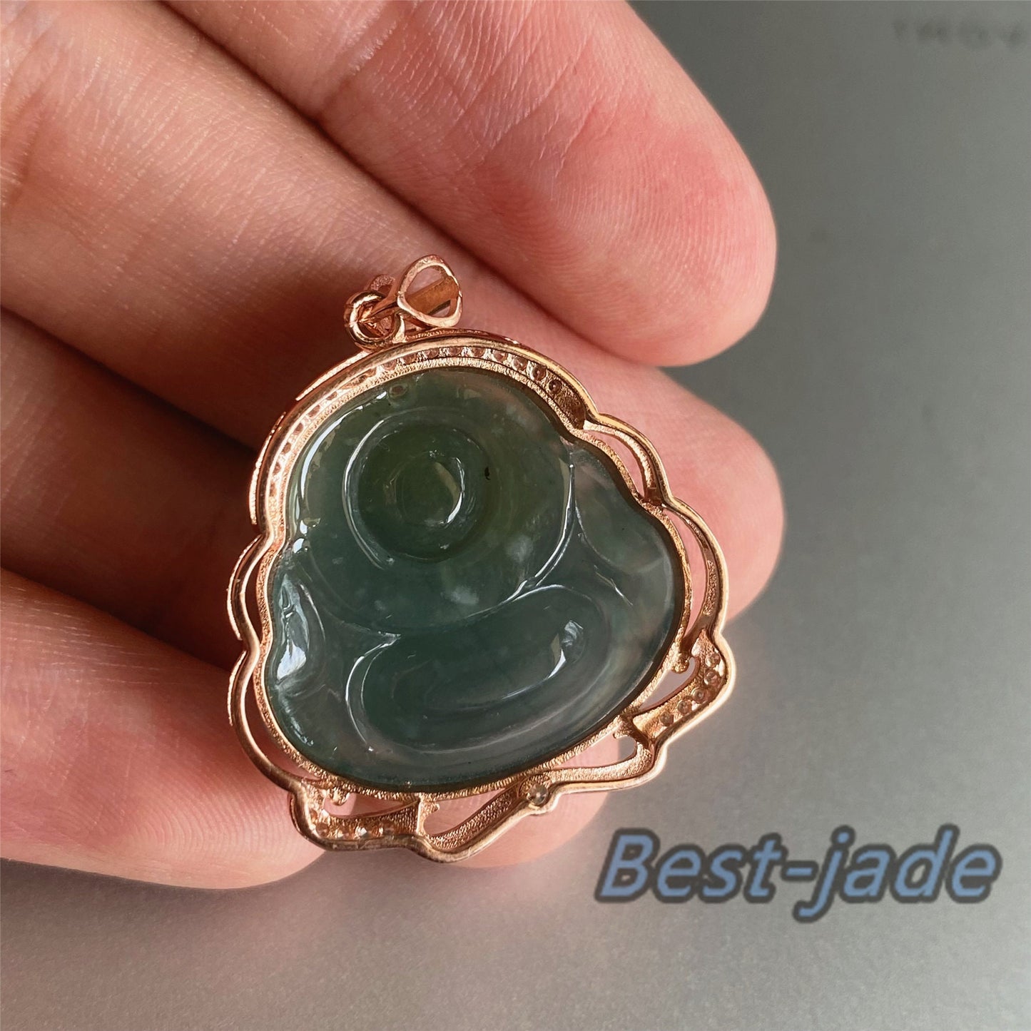 Natural Guatemalan jadeite Translucent Blue Grade A jade Guan yin Buddha pendant with 925 Sterling Silver button bail necklace jade bead 弥勒佛