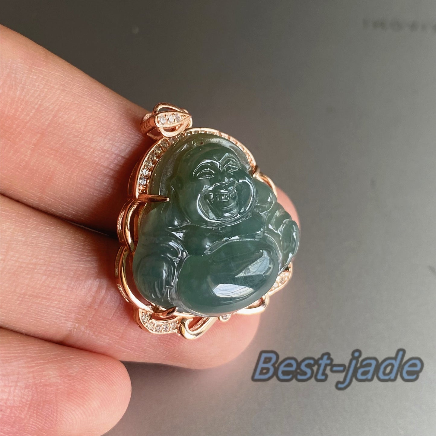 Natural Guatemalan jadeite Translucent Blue Grade A jade Guan yin Buddha pendant with 925 Sterling Silver button bail necklace jade bead 弥勒佛