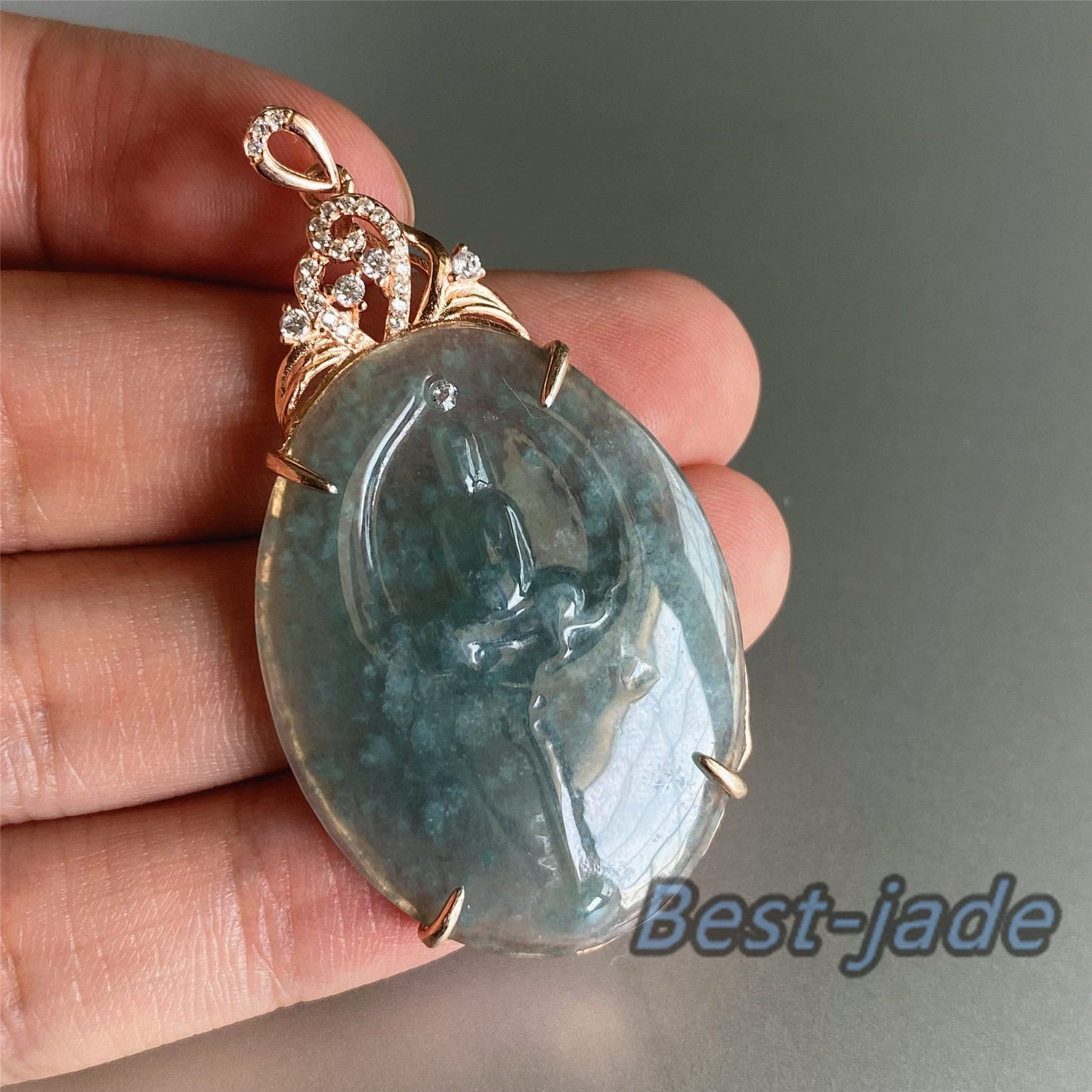 Natural Guatemalan jadeite Translucent Blue Grade A jade Guan yin Buddha pendant with 925 Sterling Silver button bail necklace jade bead 弥勒佛