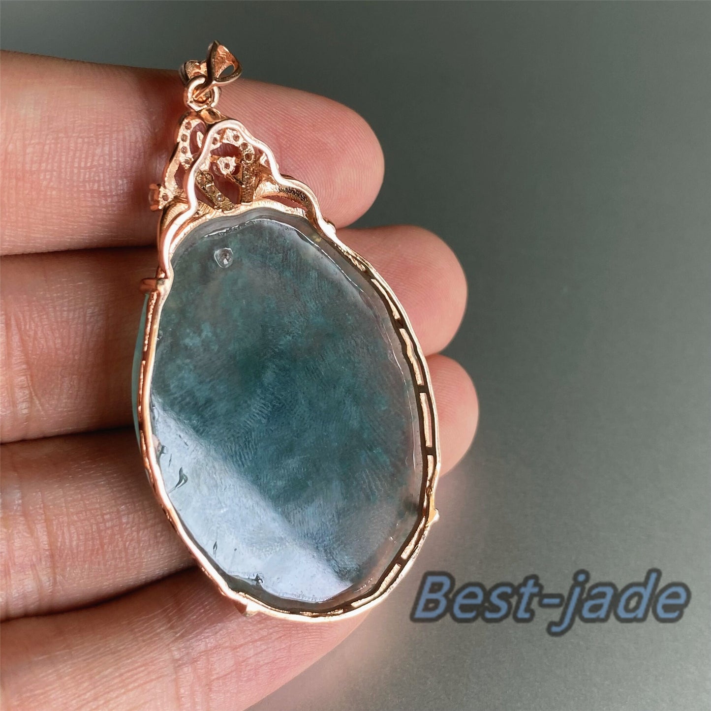 Natural Guatemalan jadeite Translucent Blue Grade A jade Guan yin Buddha pendant with 925 Sterling Silver button bail necklace jade bead 弥勒佛