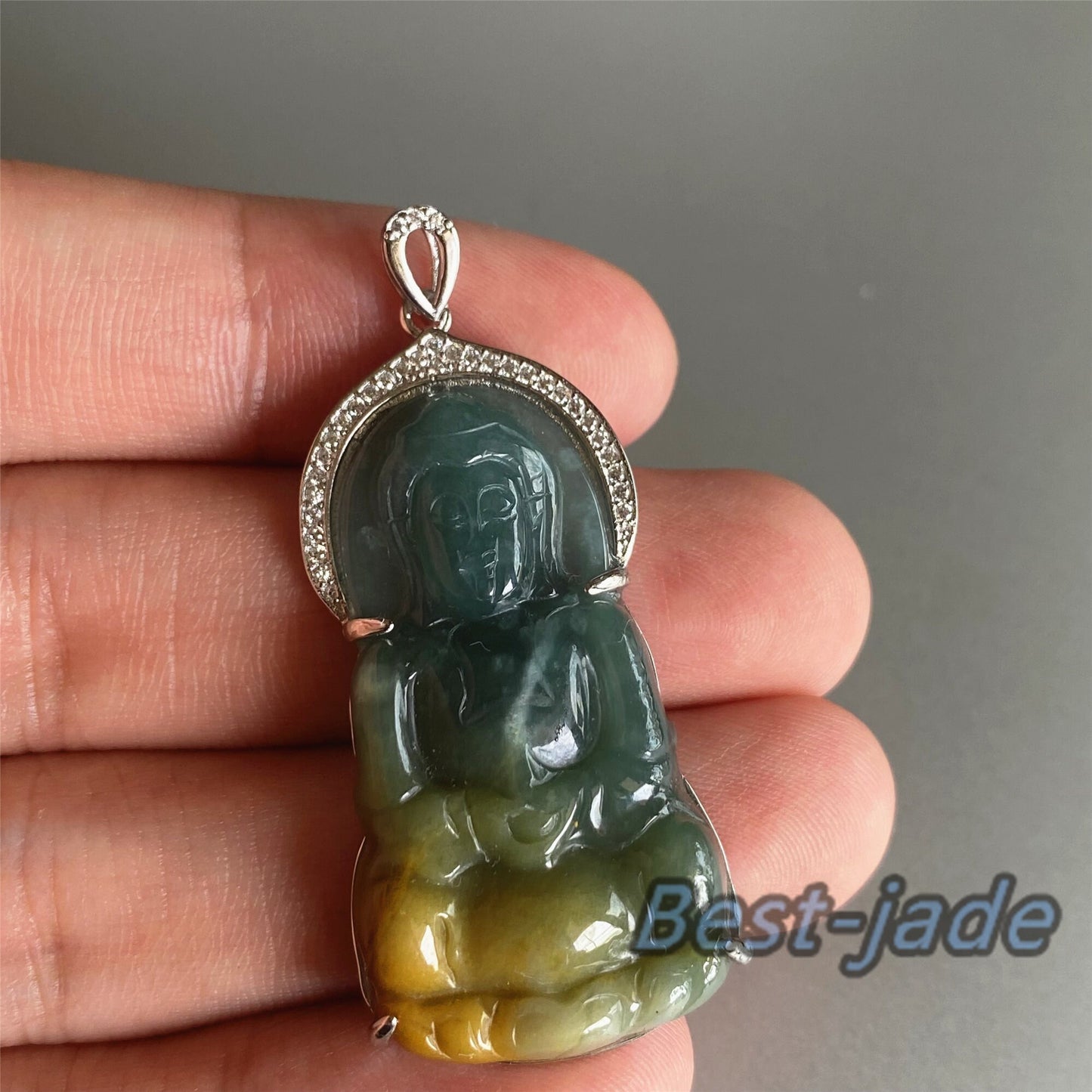 Natural Guatemalan jadeite Translucent Blue Grade A jade Guan yin Buddha pendant with 925 Sterling Silver button bail necklace jade bead 弥勒佛