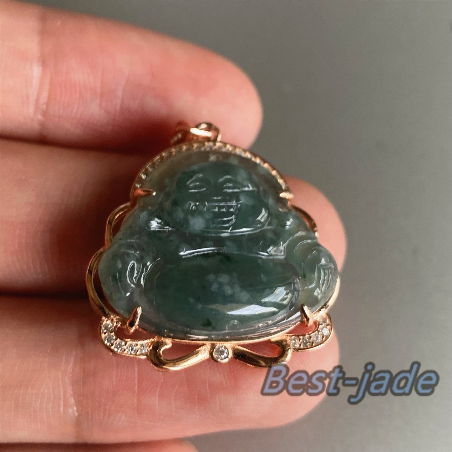 Natural Guatemalan jadeite Translucent Blue Grade A jade Guan yin Buddha pendant with 925 Sterling Silver button bail necklace jade bead 弥勒佛