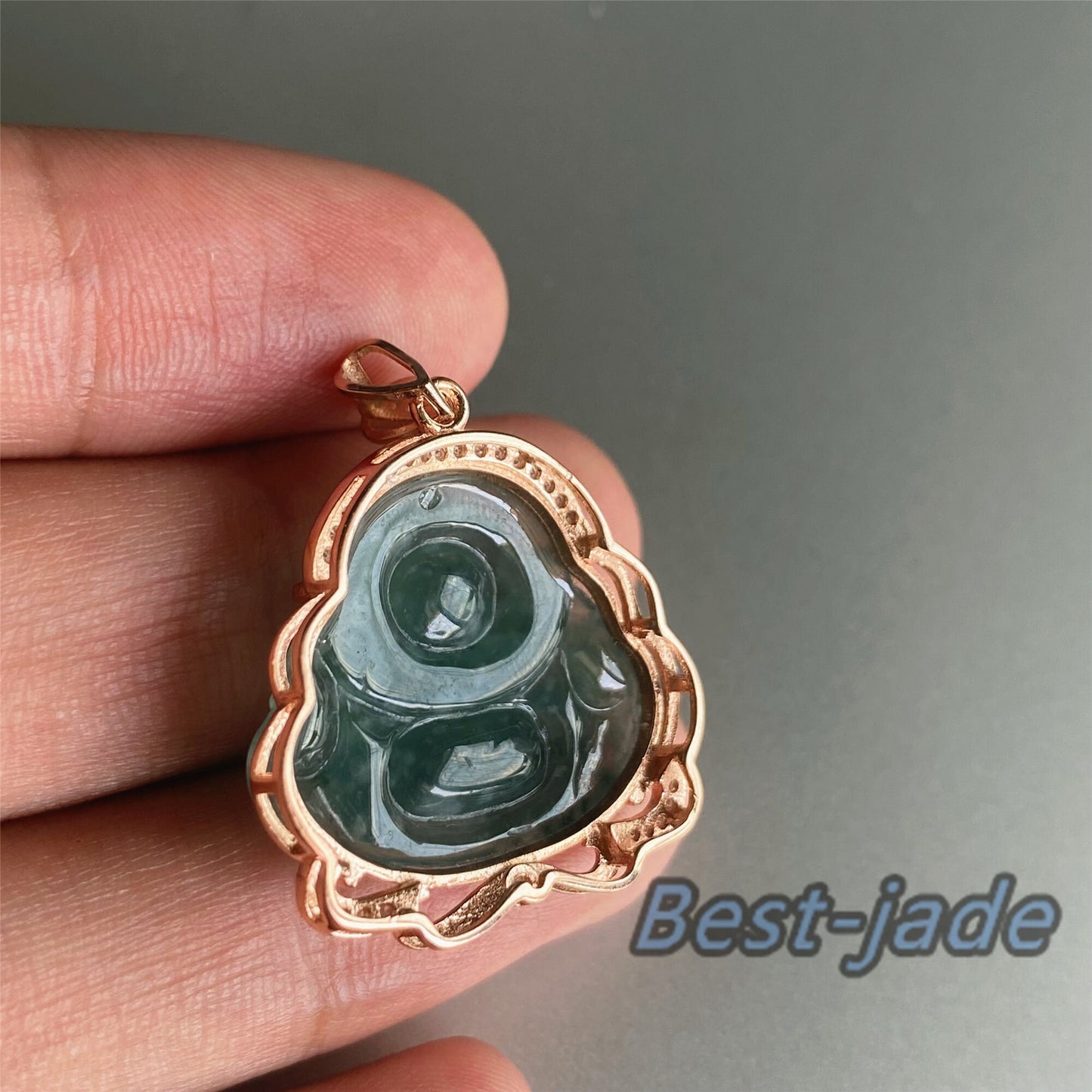 Natural Guatemalan jadeite Translucent Blue Grade A jade Guan yin Buddha pendant with 925 Sterling Silver button bail necklace jade bead 弥勒佛