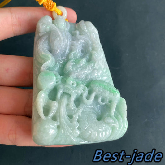 BIG Dragon Grade A jade Hand craved Natural Green Burma Jadeite man pendant necklace BEADS  ice Gemstone Green jadeit  jadéite 翡翠天然龙牌