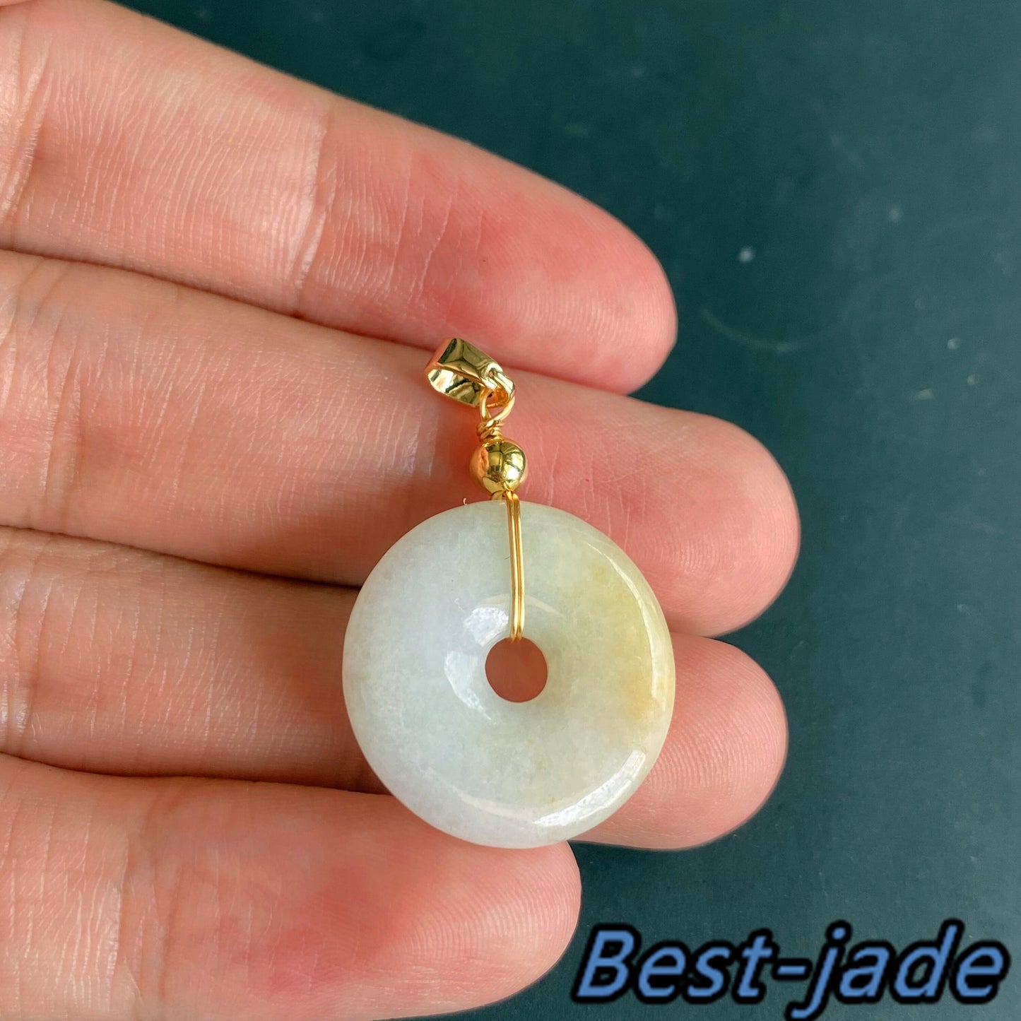 Natural Grade A Jadeite Burma jade Female Doughnut pendant with 14K Gold bail necklace