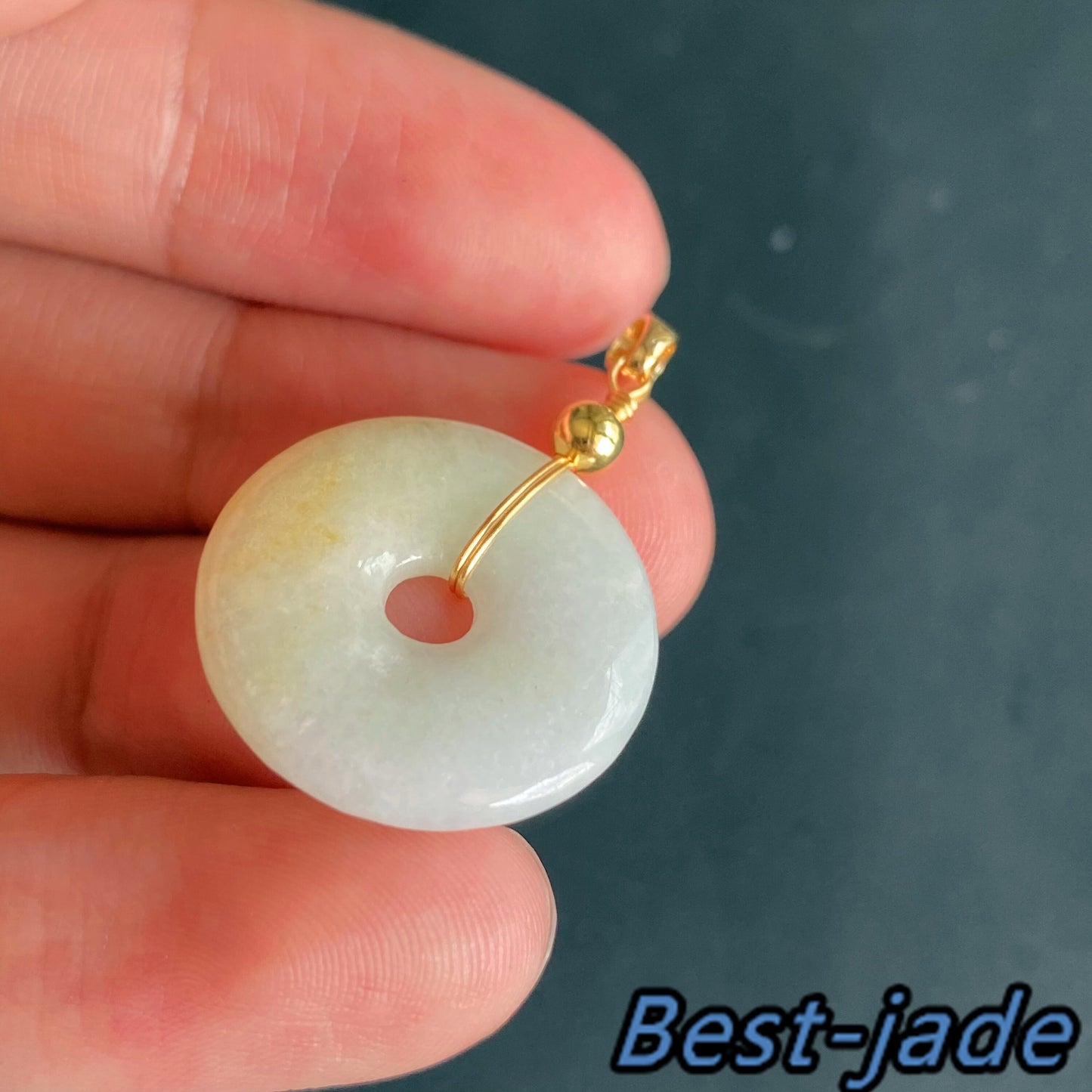 Natural Grade A Jadeite Burma jade Female Doughnut pendant with 14K Gold bail necklace