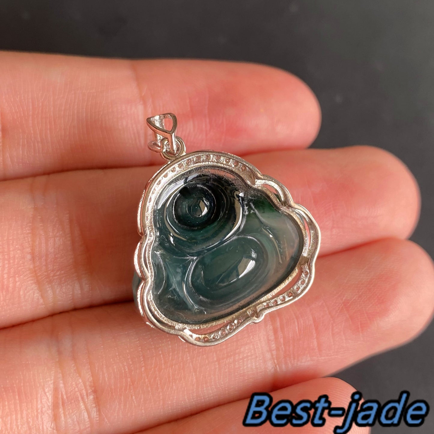 Natural Guatemalan jadeite Translucent Blue Grade A jade Guan yin Buddha pendant with 925 Sterling Silver button bail necklace jade bead 弥勒佛