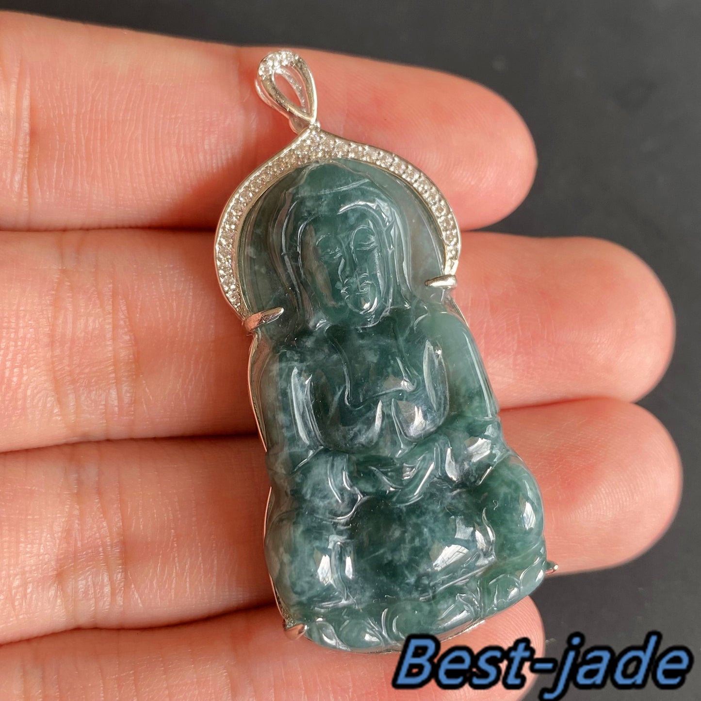 Natural Guatemalan jadeite Translucent Blue Grade A jade Guan yin Buddha pendant with 925 Sterling Silver button bail necklace jade bead 弥勒佛