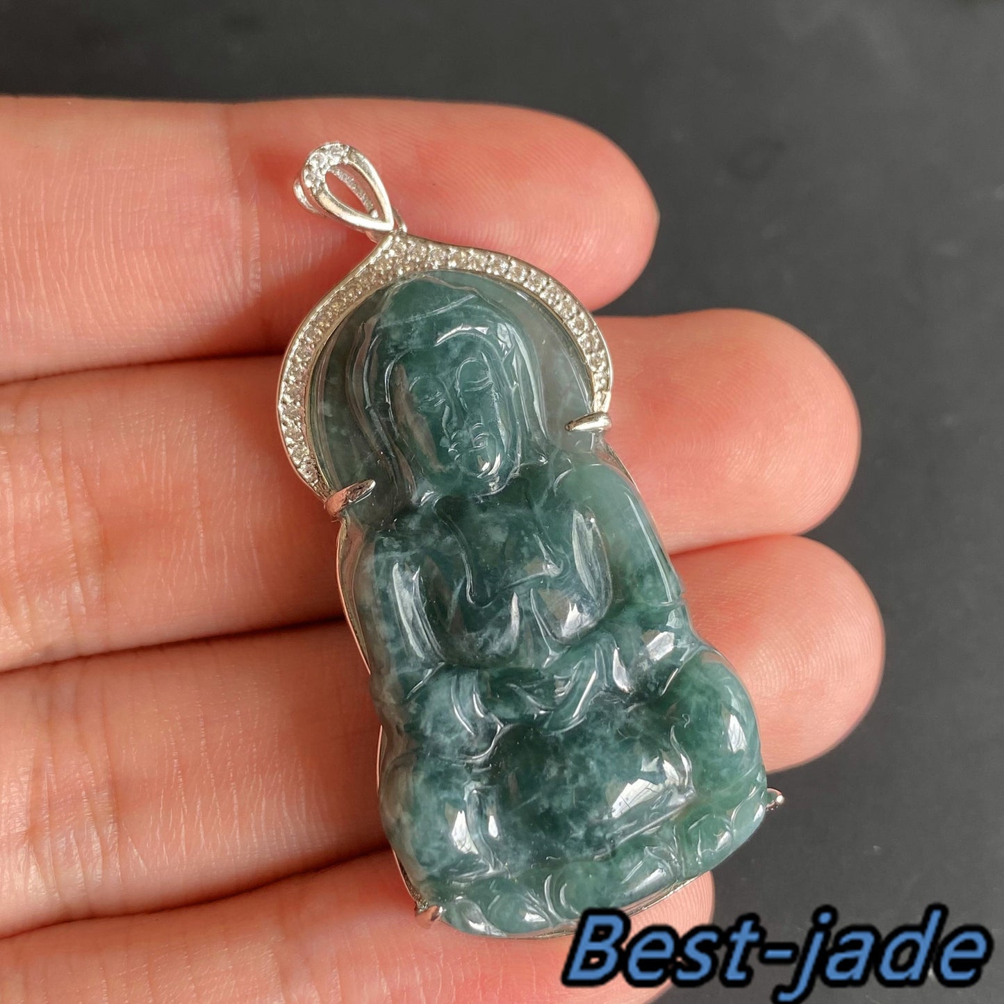 Natural Guatemalan jadeite Translucent Blue Grade A jade Guan yin Buddha pendant with 925 Sterling Silver button bail necklace jade bead 弥勒佛