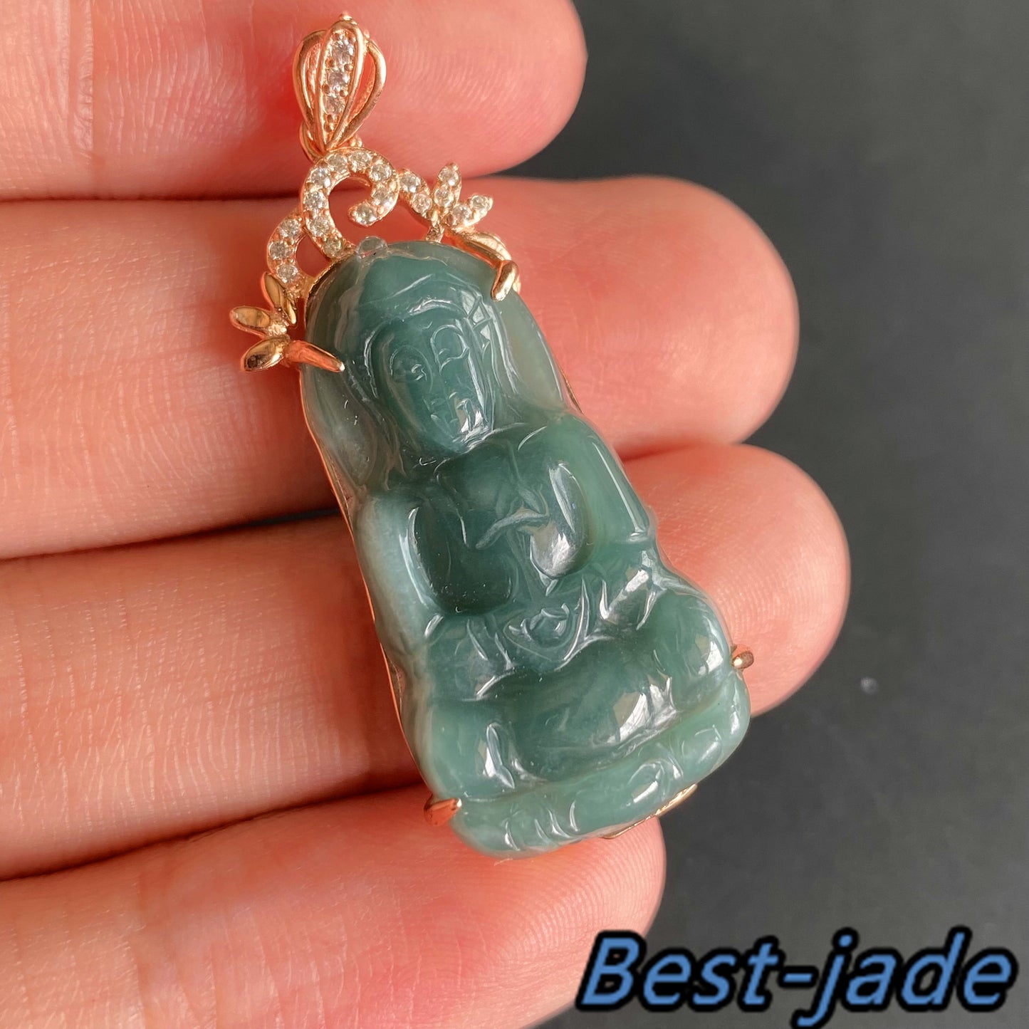 Natural Guatemalan jadeite Translucent Blue Grade A jade Guan yin Buddha pendant with 925 Sterling Silver button bail necklace jade bead 弥勒佛