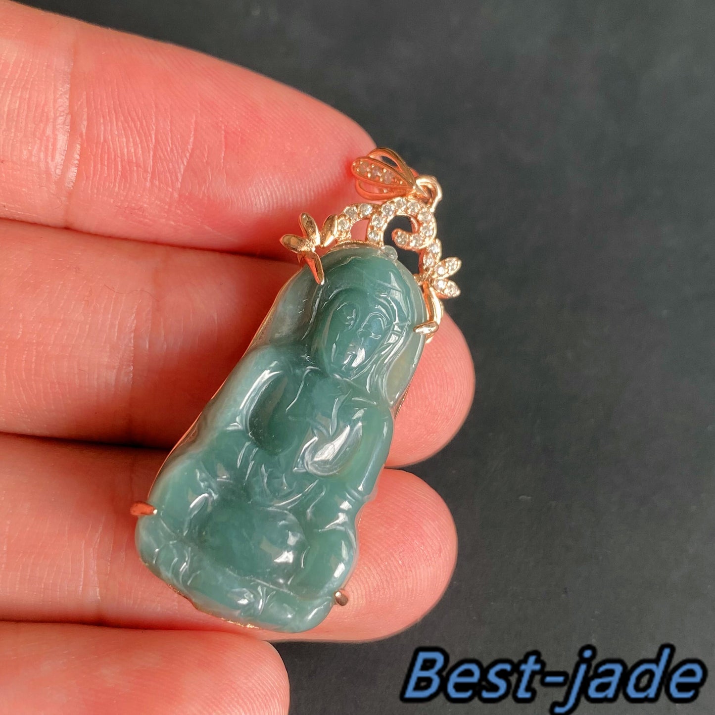 Natural Guatemalan jadeite Translucent Blue Grade A jade Guan yin Buddha pendant with 925 Sterling Silver button bail necklace jade bead 弥勒佛