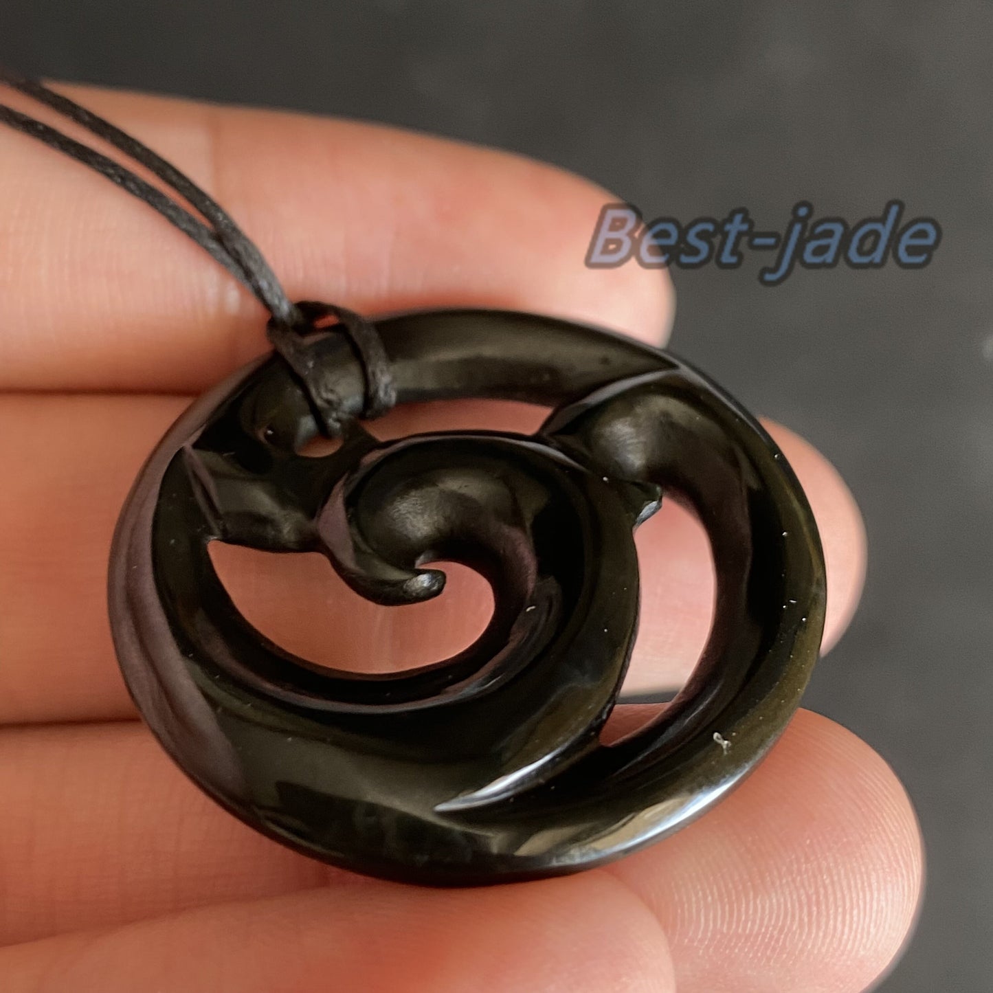 Vintage Round Hook Natural Australian Black Nephrite Jade Pendant Maori Style NZ Greenstone Pounamu Genuine jasper Jewelry Necklace