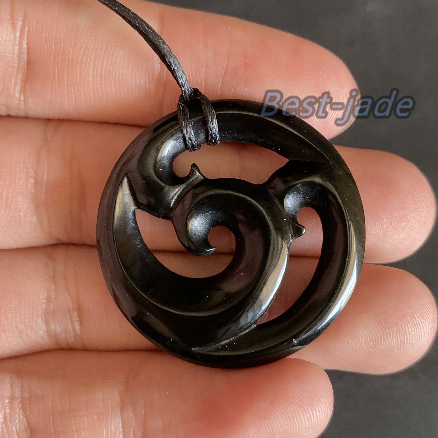 Vintage Round Hook Natural Australian Black Nephrite Jade Pendant Maori Style NZ Greenstone Pounamu Genuine jasper Jewelry Necklace