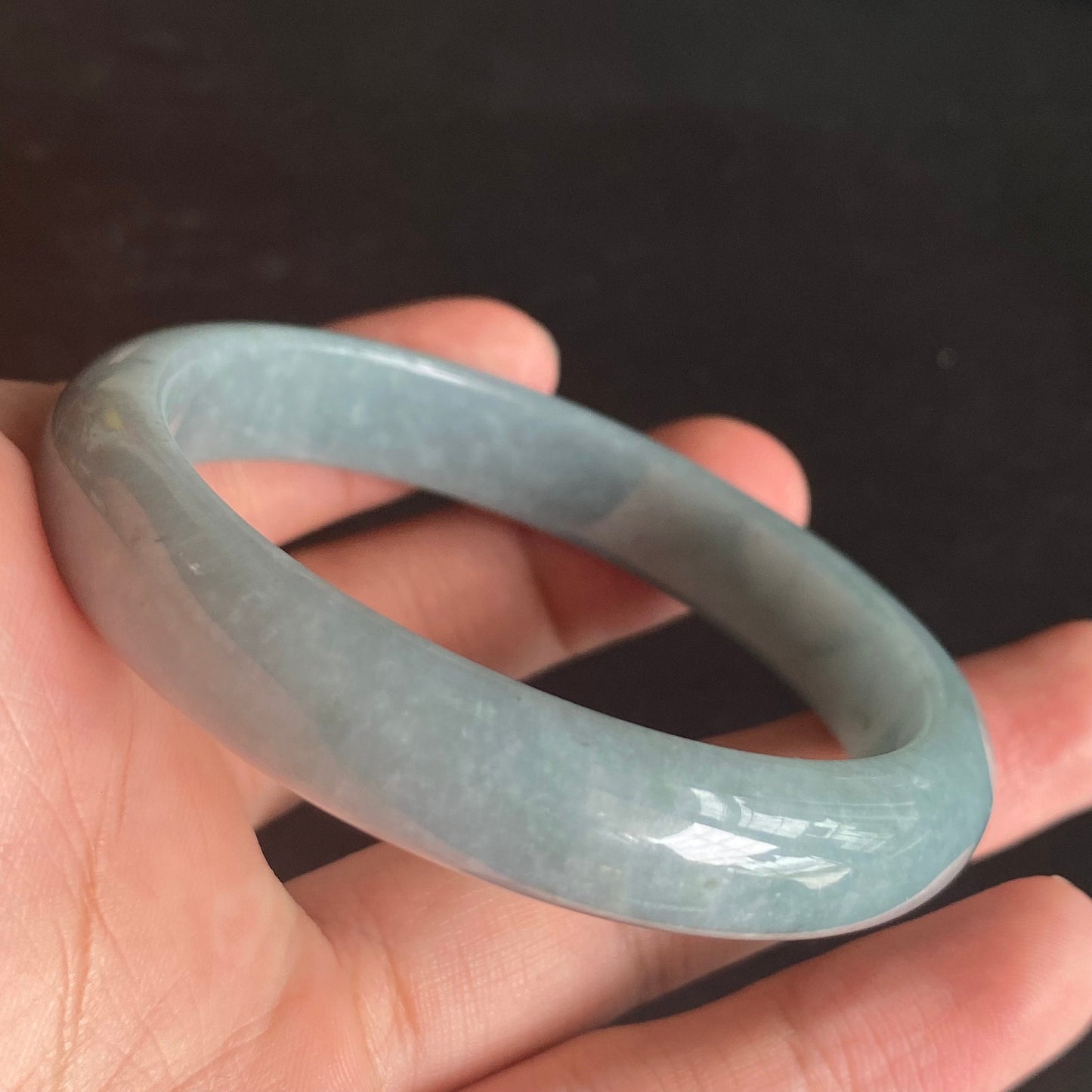 57.5mm Natural Guatemalan jadeite Translucent Blue Grade A jade Round band  bangle  Guatemala jade ring Female Jewelry jade gift