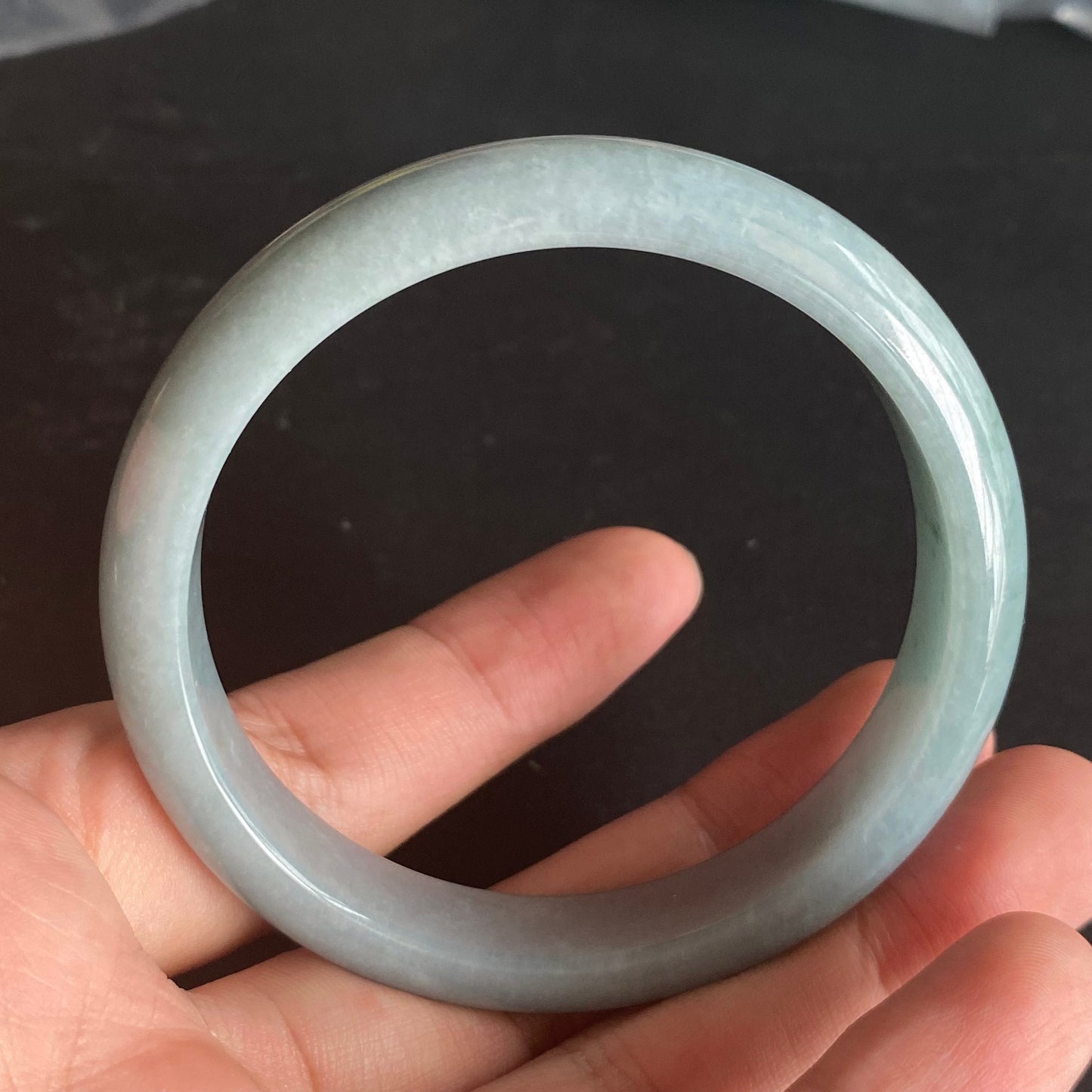 57.5mm Natural Guatemalan jadeite Translucent Blue Grade A jade Round band  bangle  Guatemala jade ring Female Jewelry jade gift