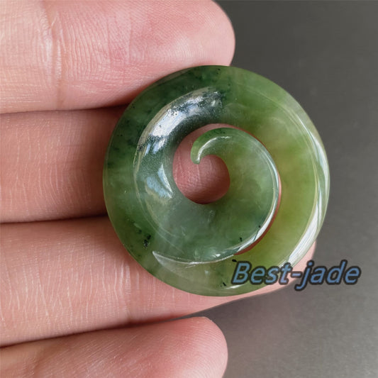 1Pair Disc hook Natural Green Nephrite Jade Pendant DIY earrings Maori Style Greenstone Pounamu Canadian JADE Jewelry Necklace