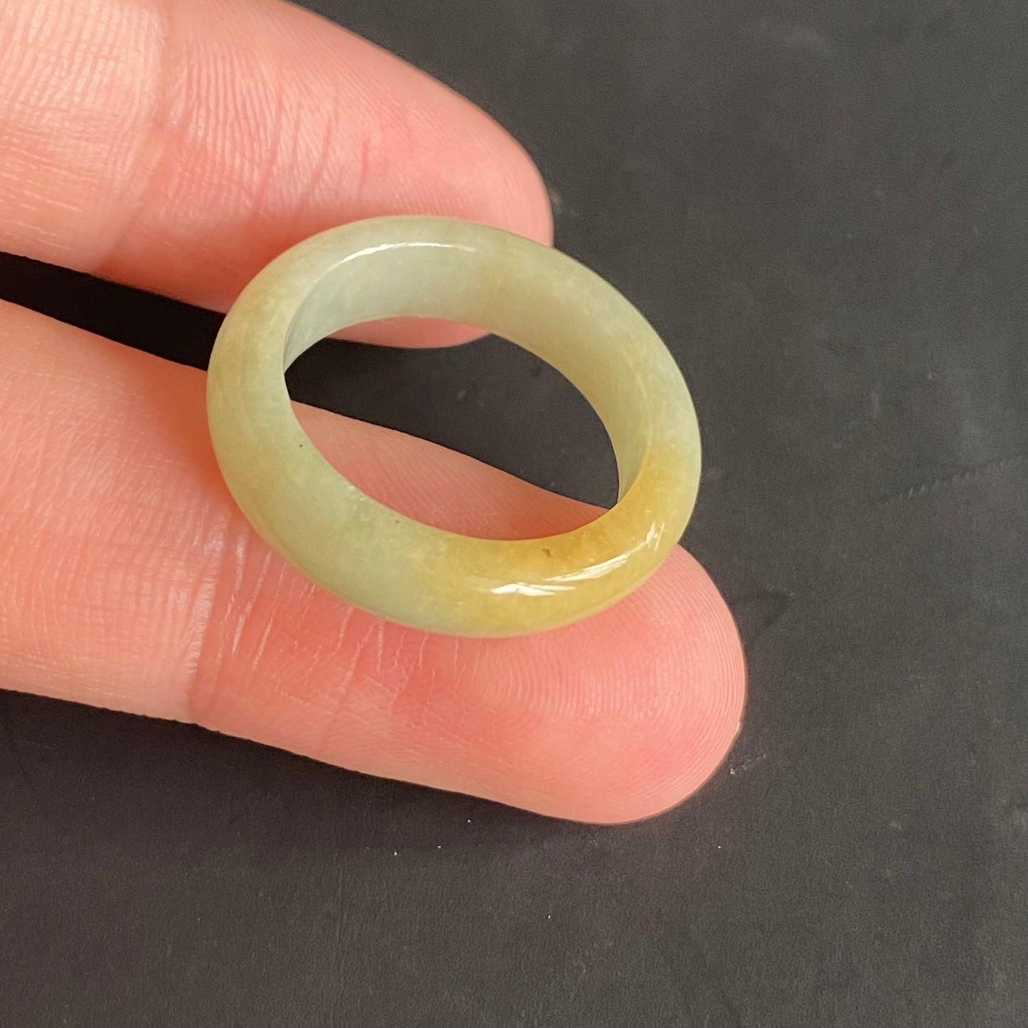 18.3mm yellow  flower Grade A jade Narrow Band Ring Natural Real Jadeite Hand carved bead gemstone Burma Lady jadeware rings Type A stone