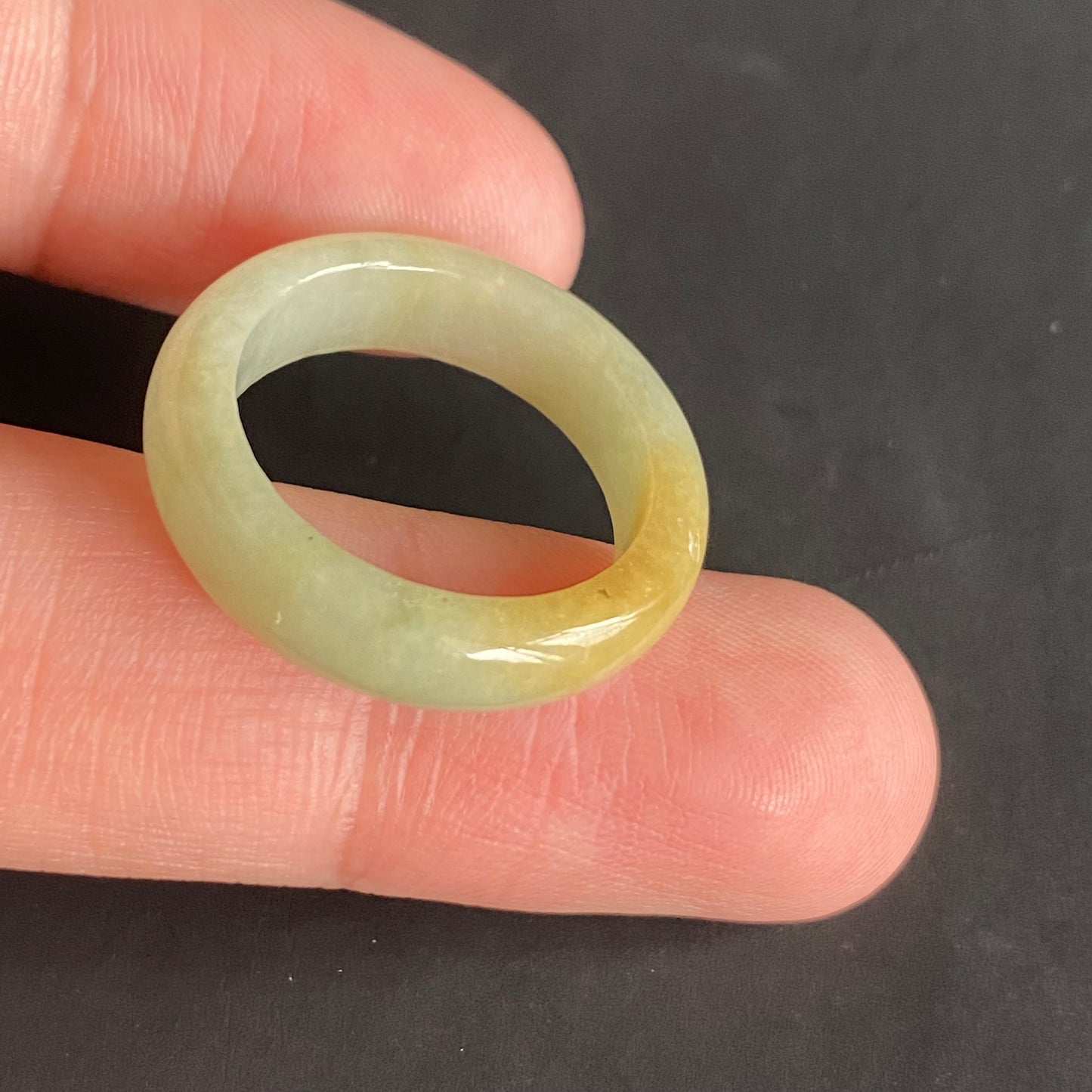 18.3mm yellow  flower Grade A jade Narrow Band Ring Natural Real Jadeite Hand carved bead gemstone Burma Lady jadeware rings Type A stone