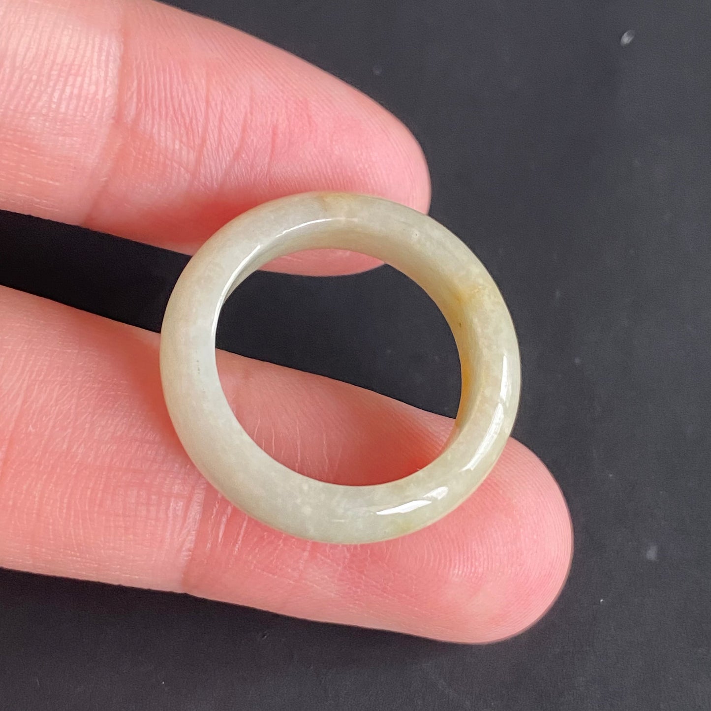 18.3mm yellow  flower Grade A jade Narrow Band Ring Natural Real Jadeite Hand carved bead gemstone Burma Lady jadeware rings Type A stone