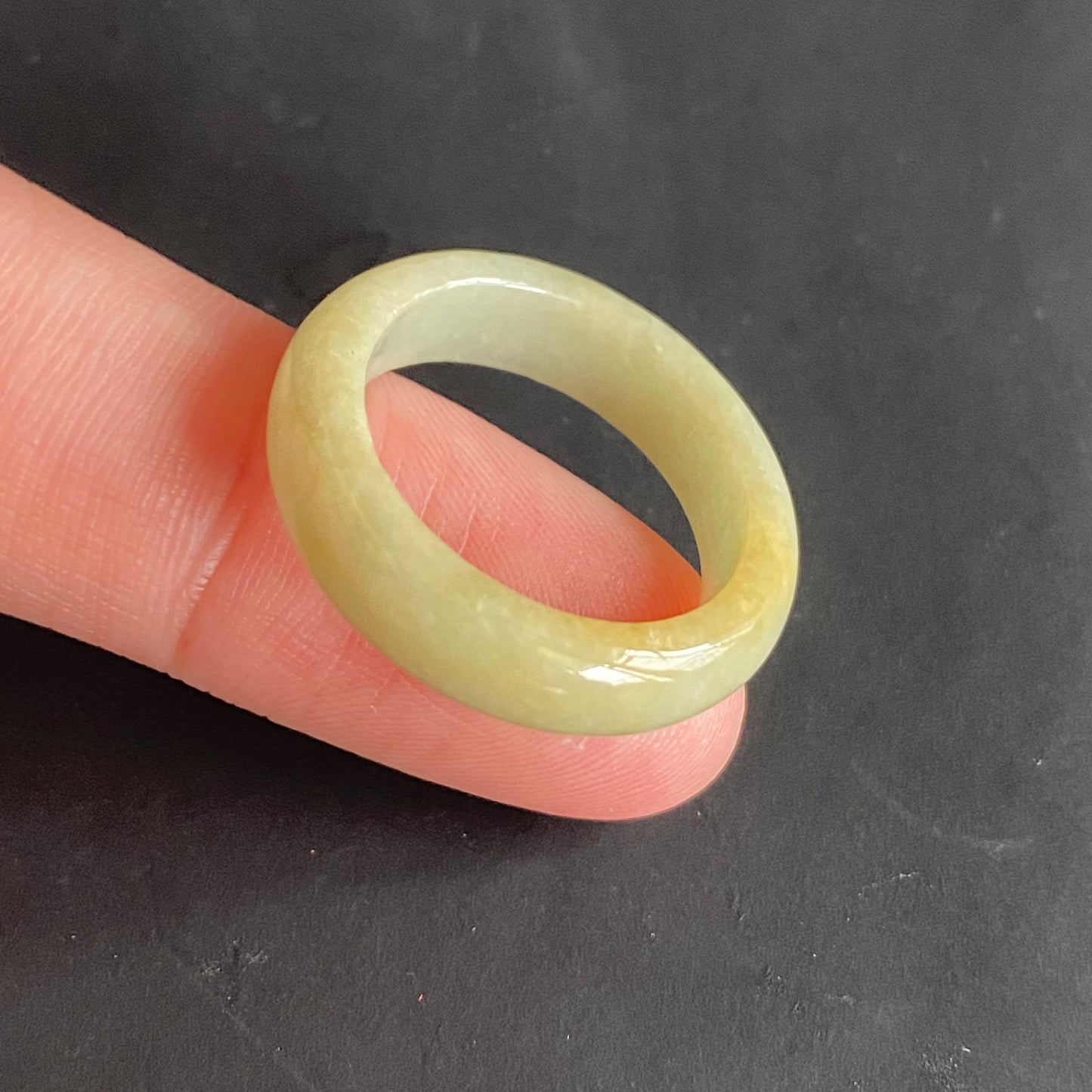 18.4mm yellow  flower Grade A jade Narrow Band Ring Natural Real Jadeite Hand carved bead gemstone Burma Lady jadeware rings Type A stone