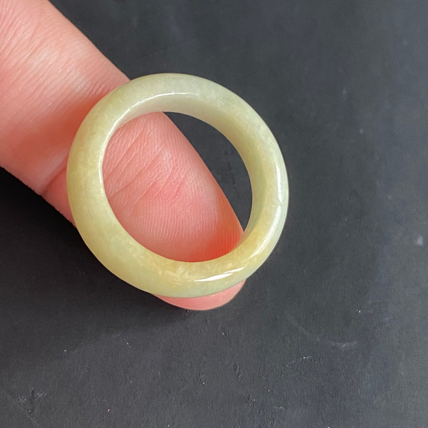 18.4mm yellow  flower Grade A jade Narrow Band Ring Natural Real Jadeite Hand carved bead gemstone Burma Lady jadeware rings Type A stone