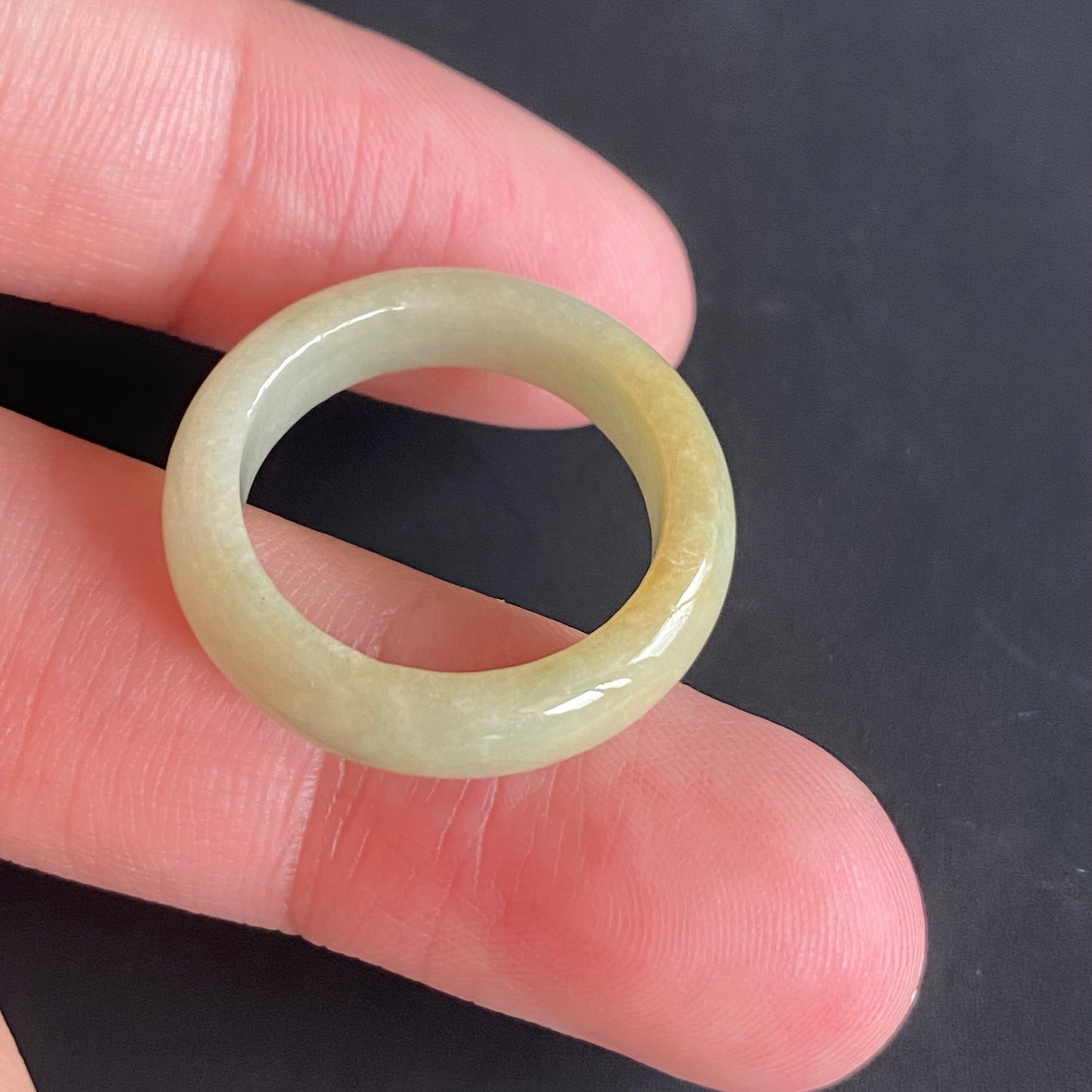 18.4mm yellow  flower Grade A jade Narrow Band Ring Natural Real Jadeite Hand carved bead gemstone Burma Lady jadeware rings Type A stone