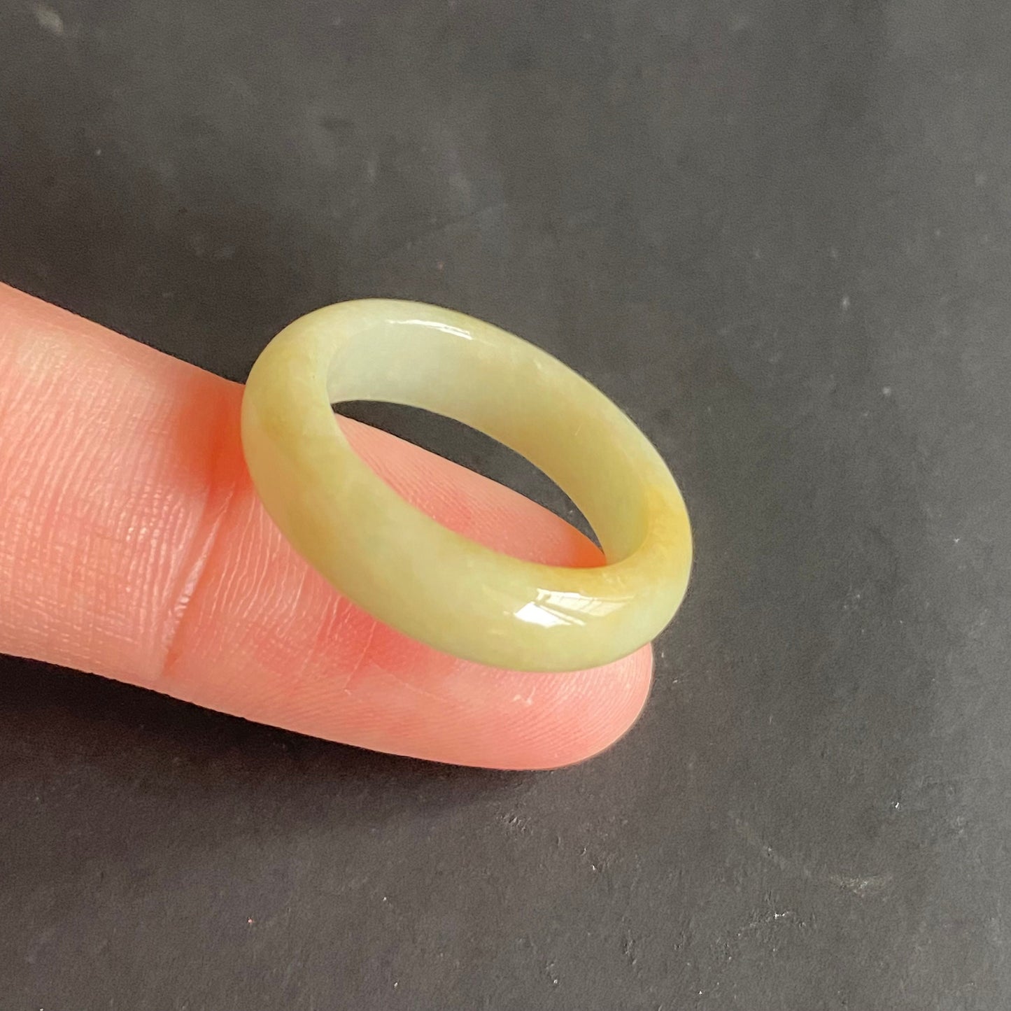 18.4mm yellow  flower Grade A jade Narrow Band Ring Natural Real Jadeite Hand carved bead gemstone Burma Lady jadeware rings Type A stone