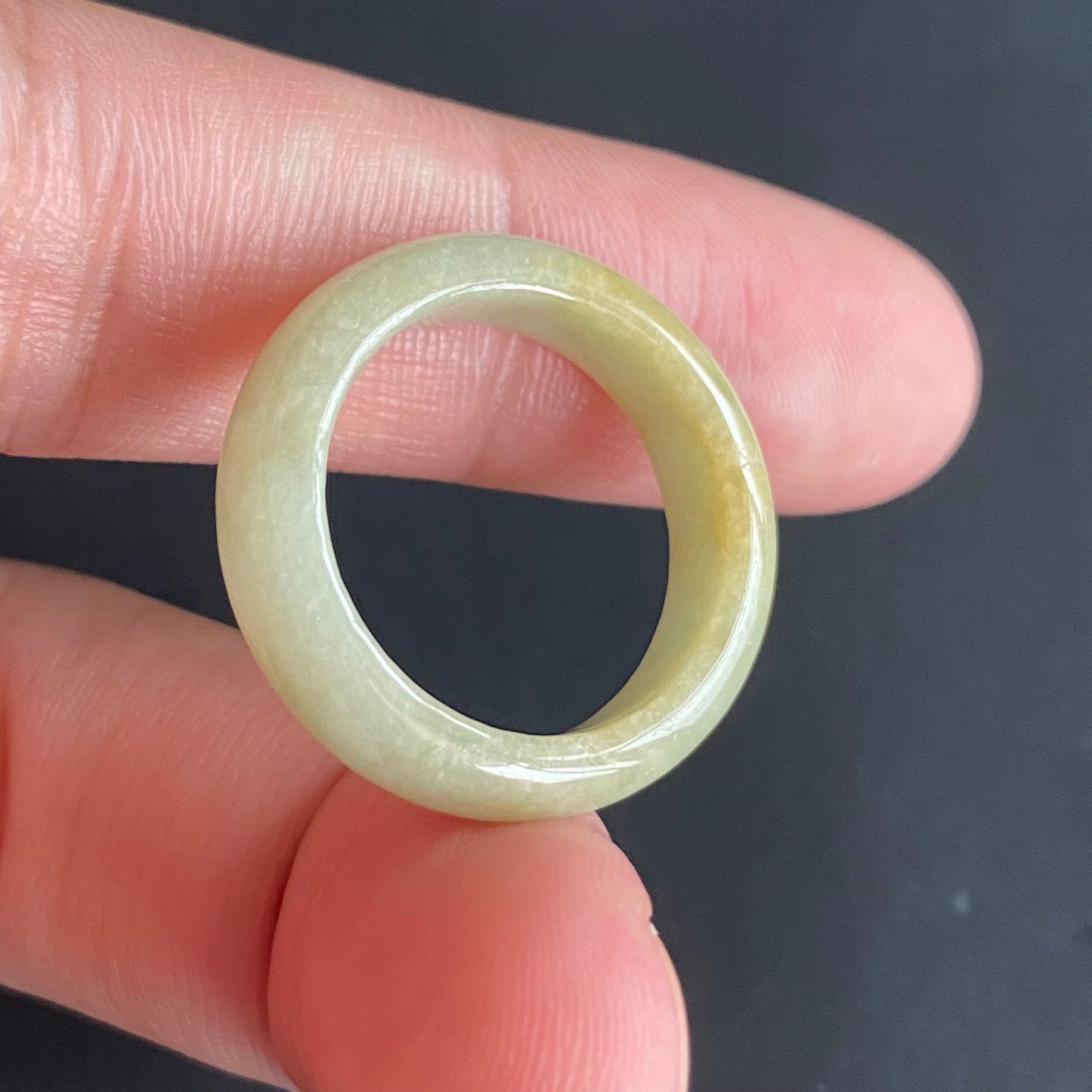 18.4mm yellow  flower Grade A jade Narrow Band Ring Natural Real Jadeite Hand carved bead gemstone Burma Lady jadeware rings Type A stone