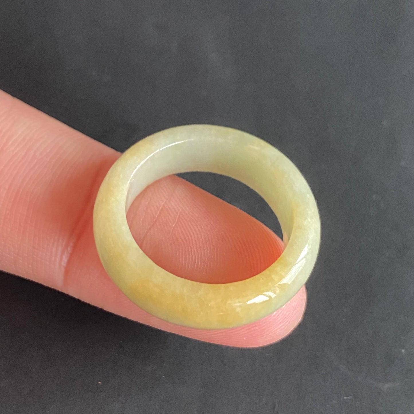 17.0mm yellow  flower Grade A jade Narrow Band Ring Natural Real Jadeite Hand carved bead gemstone Burma Lady jadeware rings Type A stone