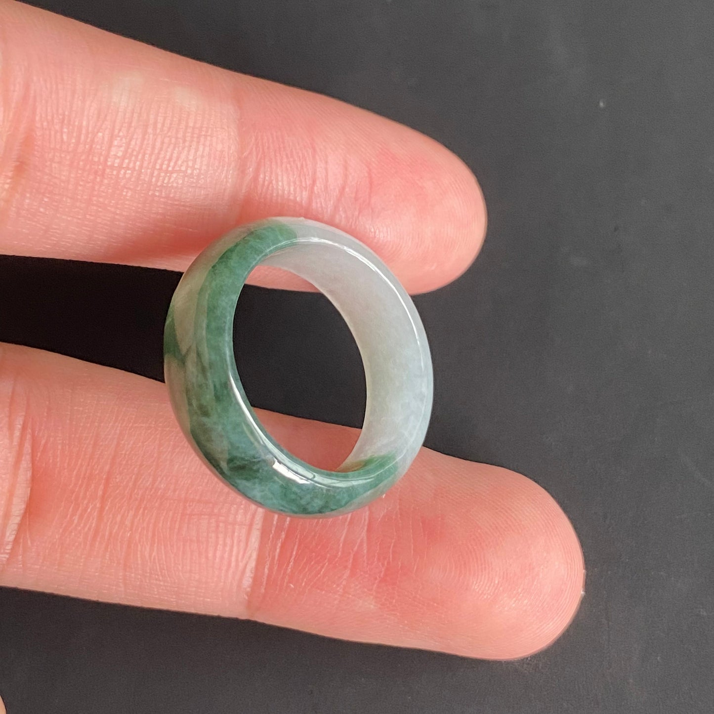 18.2mm green  flower Grade A jade Narrow Band Ring Natural Real Jadeite Hand carved bead gemstone Burma Lady jadeware rings Type A stone