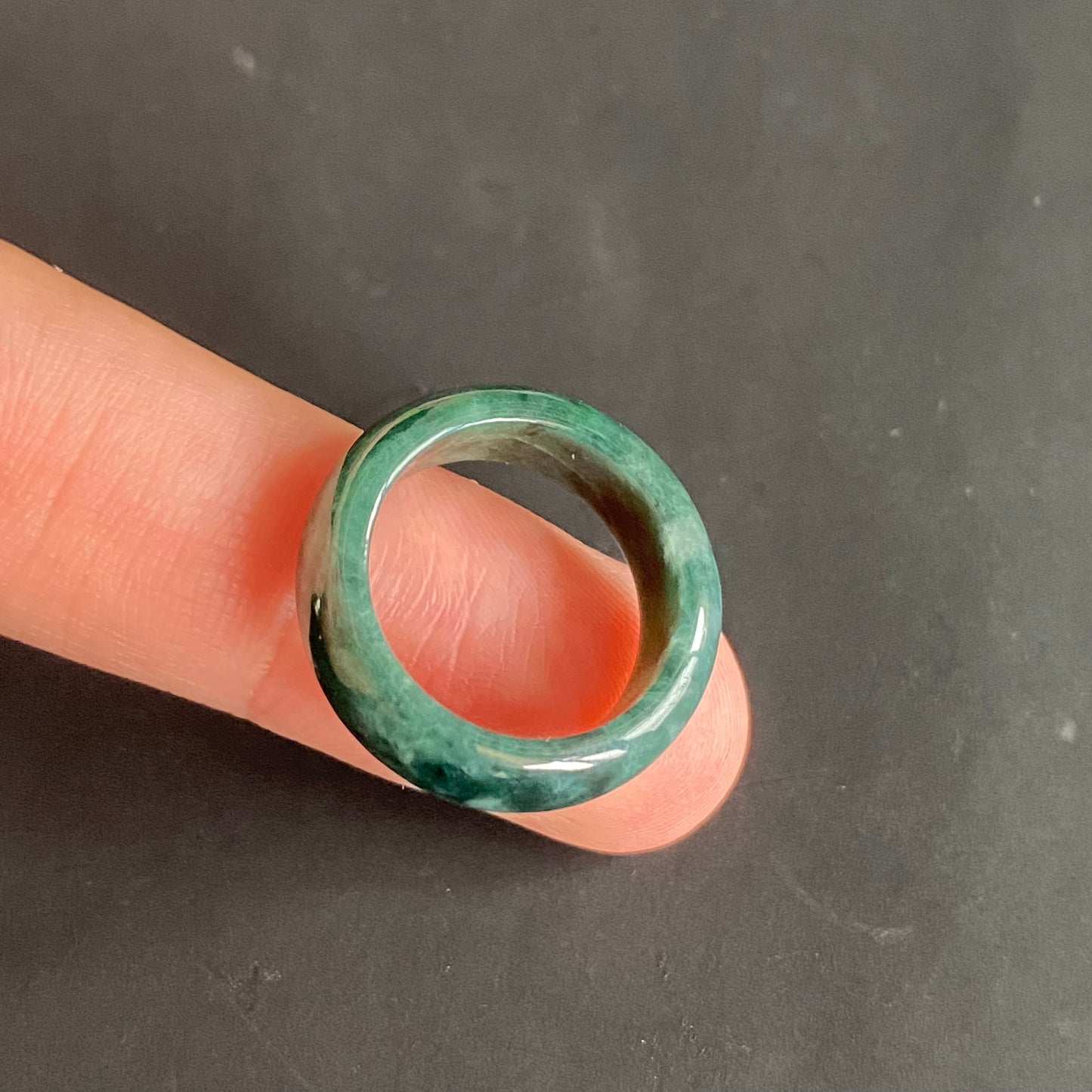 17.0mm green  flower Grade A jade Narrow Band Ring Natural Real Jadeite Hand carved bead gemstone Burma Lady jadeware rings Type A stone