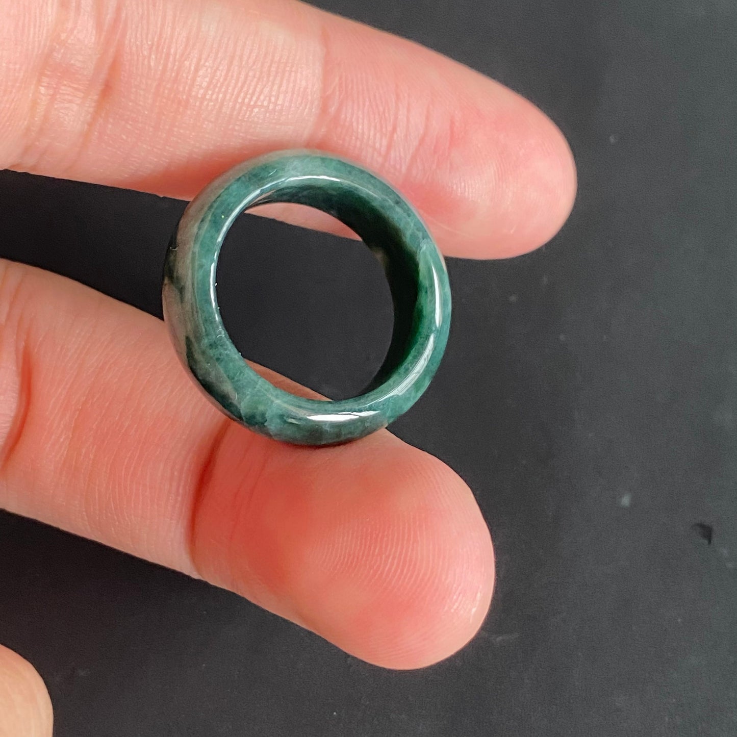 17.0mm green  flower Grade A jade Narrow Band Ring Natural Real Jadeite Hand carved bead gemstone Burma Lady jadeware rings Type A stone