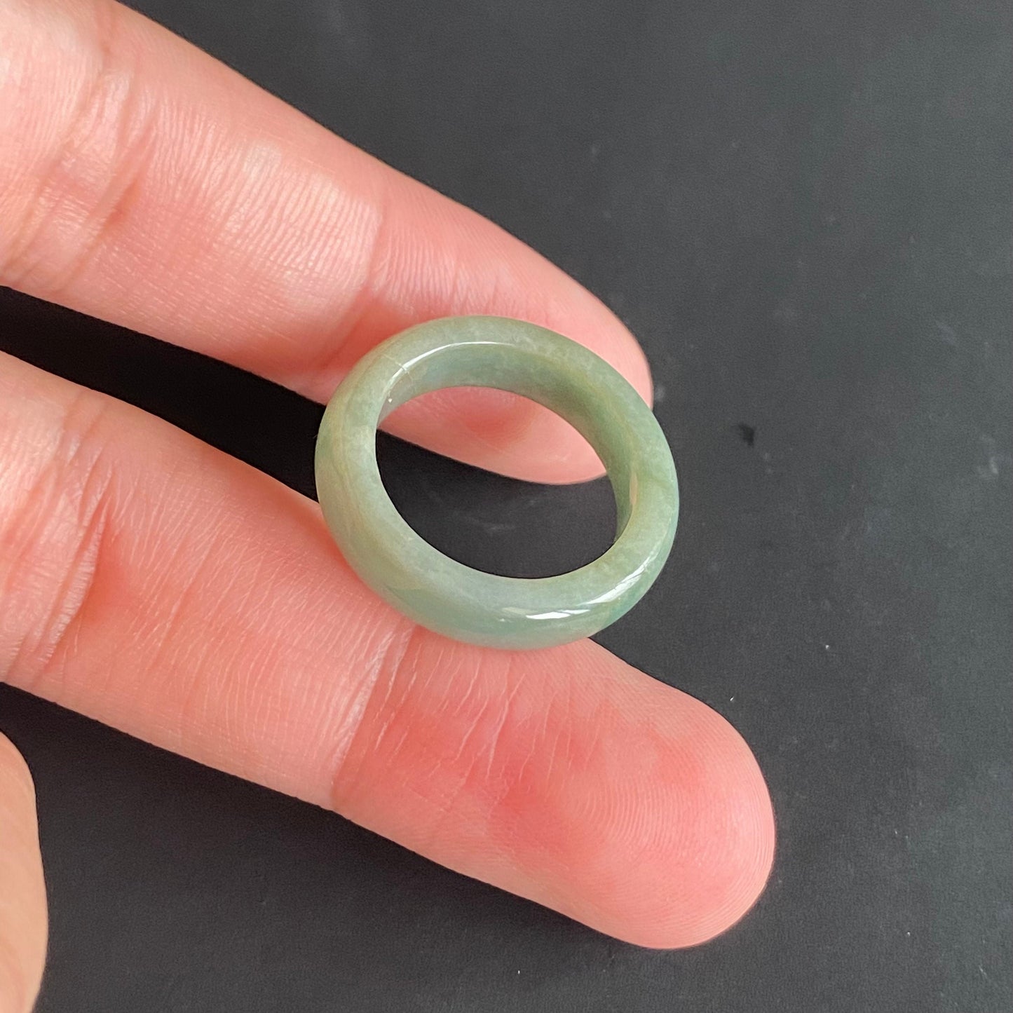 17.5mm green  flower Grade A jade Narrow Band Ring Natural Real Jadeite Hand carved bead gemstone Burma Lady jadeware rings Type A stone