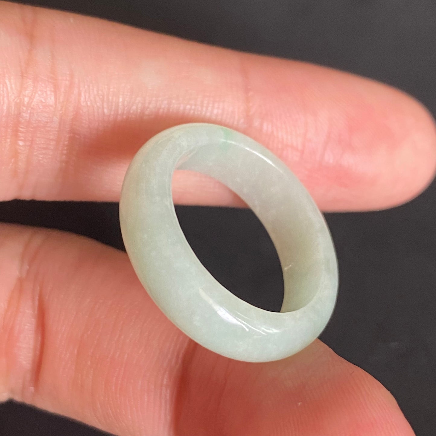 18.4mm green  flower Grade A jade Narrow Band Ring Natural Real Jadeite Hand carved bead gemstone Burma Lady jadeware rings Type A stone