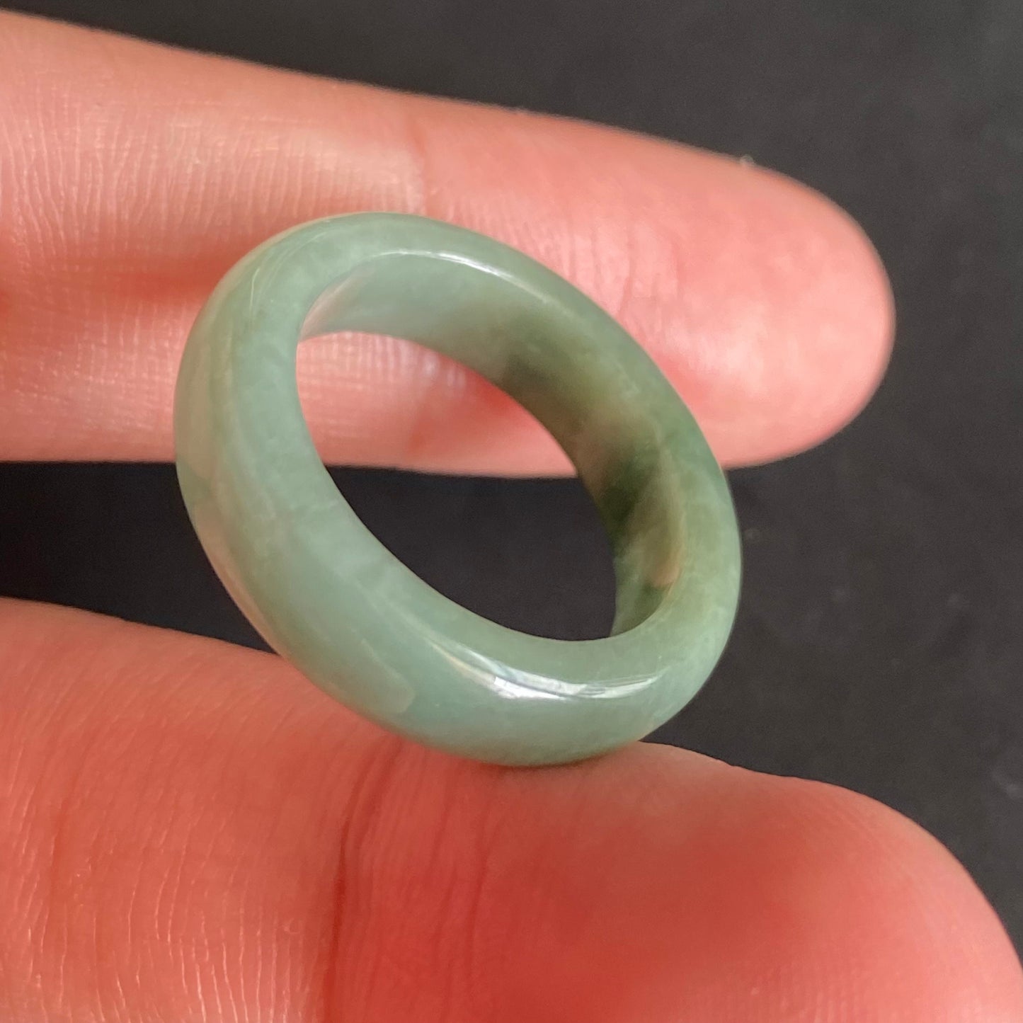 18.2mm green  flower Grade A jade Narrow Band Ring Natural Real Jadeite Hand carved bead gemstone Burma Lady jadeware rings Type A stone