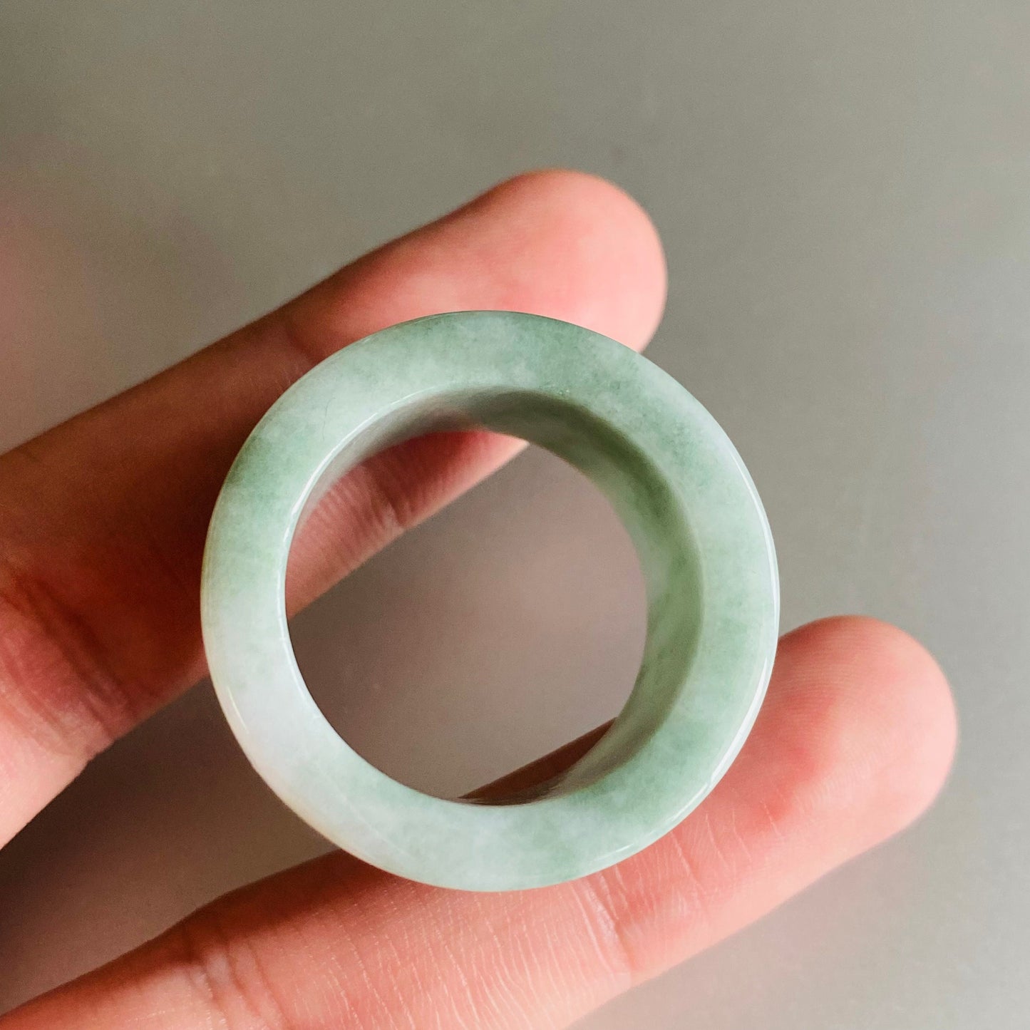 BIG 23.8mm Grade A jade Wide Band Ring Natural Real Jadeite Hand carved bead Green gemstone Burma Lady jadeware Type A stone finger ring