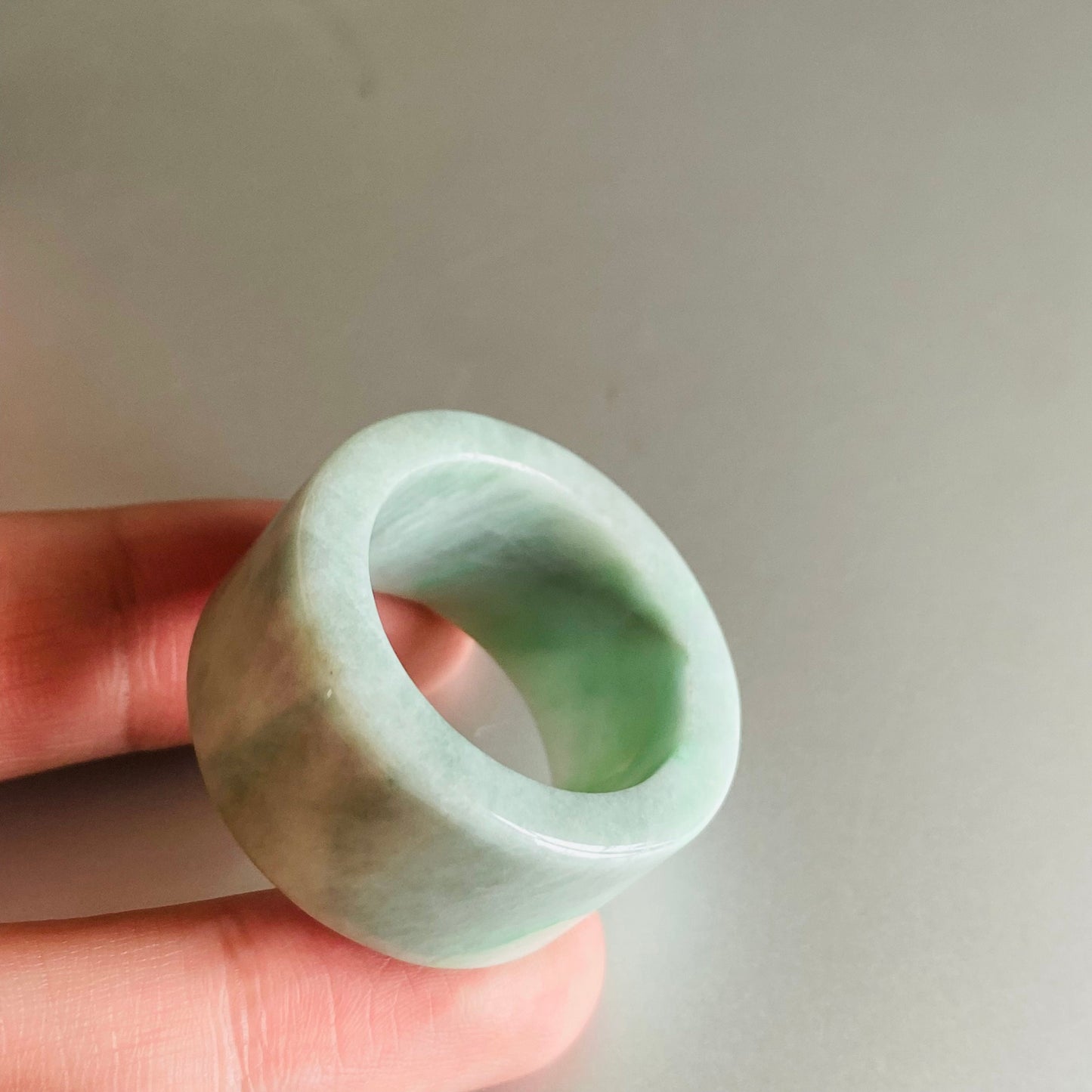 BIG 23.7mm Grade A jade Wide Band Ring Natural Real Jadeite Hand carved bead Green gemstone Burma Lady jadeware Type A stone finger ring