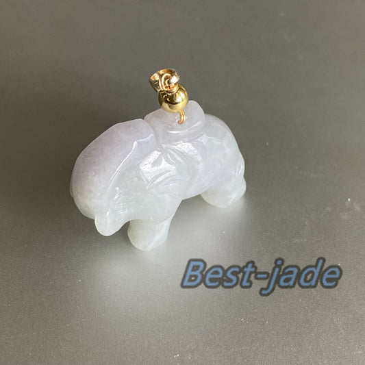 elephant Natural Green Grade A Jade ICE Burma Jadeite Chinese Carved ,Myanmar with 14K Gold bail jade Pendant DIY necklace  Statue