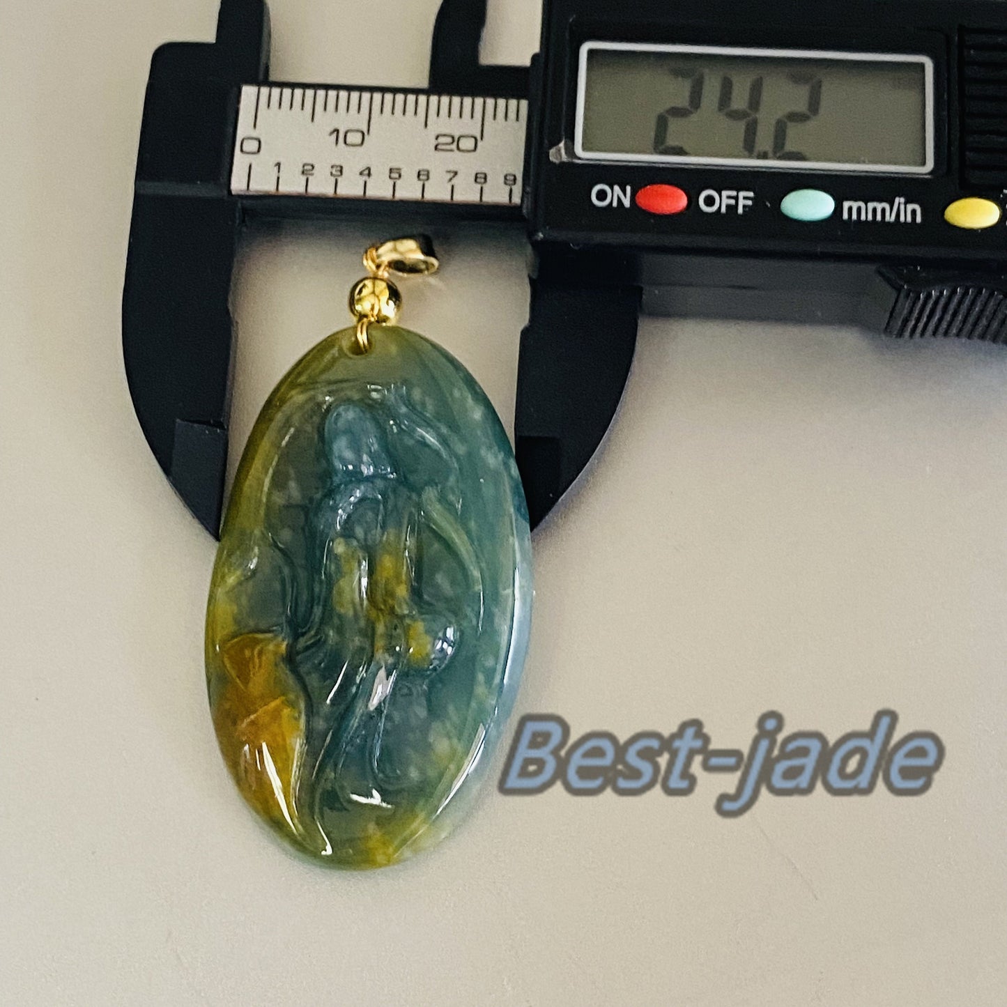 Natural Guatemalan jadeite Translucent Blue Grade A jade Guan yin Buddha pendant with 925 Sterling Silver button bail necklace jade bead