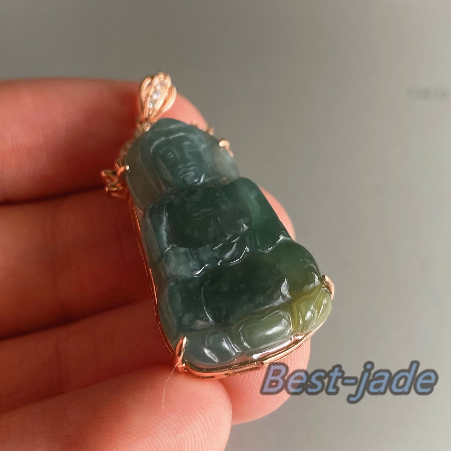 31.3mm Natural Guatemalan jadeite Translucent Blue Grade A jade Guan yin Buddha pendant with 925 Sterling button bail necklace jade bead