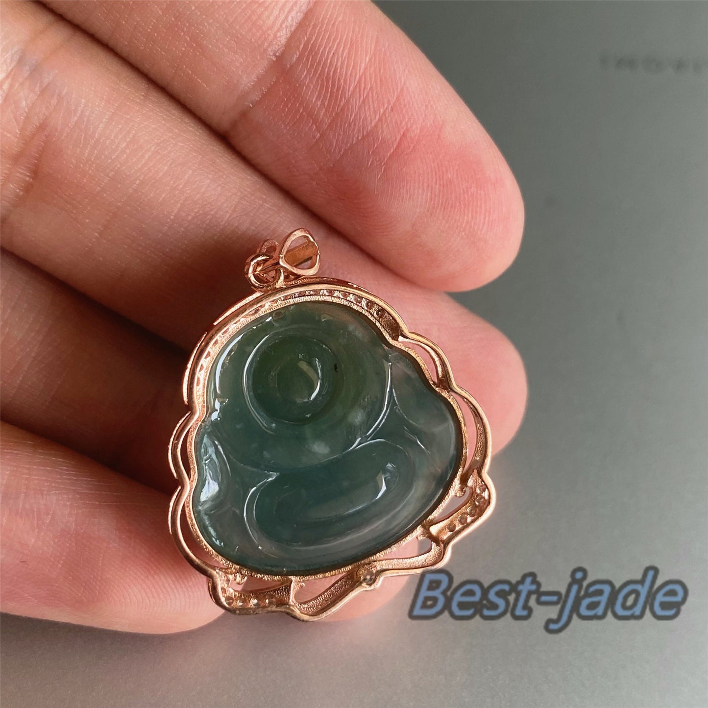 Natural Guatemalan jadeite Translucent Blue Grade A jade Guan yin Buddha pendant with 925 Sterling Silver button bail necklace jade bead 弥勒佛