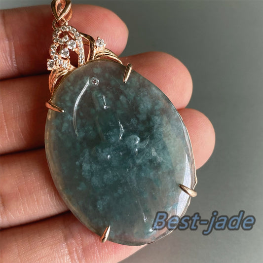 Natural Guatemalan jadeite Translucent Blue Grade A jade Guan yin Buddha pendant with 925 Sterling Silver button bail necklace jade bead 弥勒佛