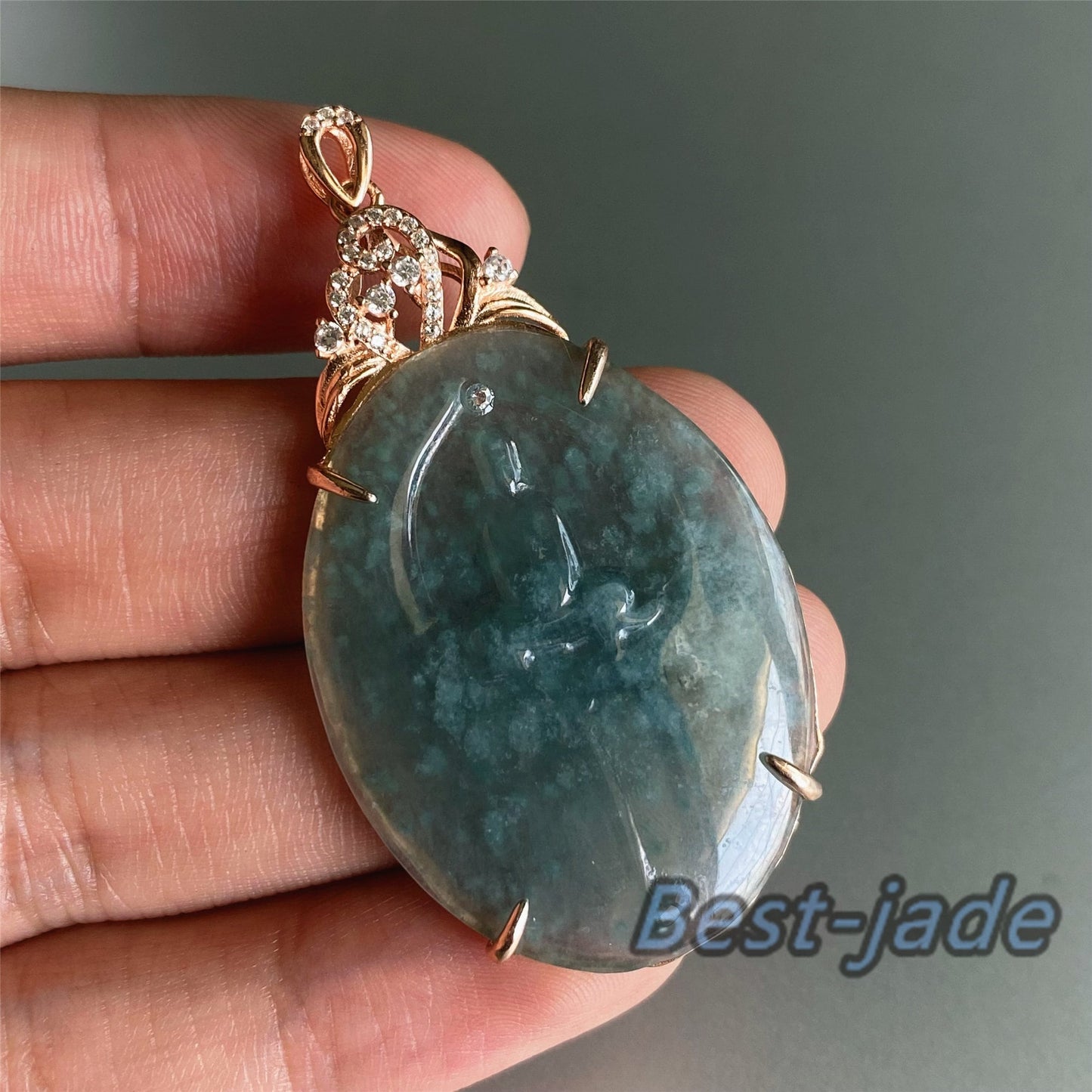 Natural Guatemalan jadeite Translucent Blue Grade A jade Guan yin Buddha pendant with 925 Sterling Silver button bail necklace jade bead 弥勒佛