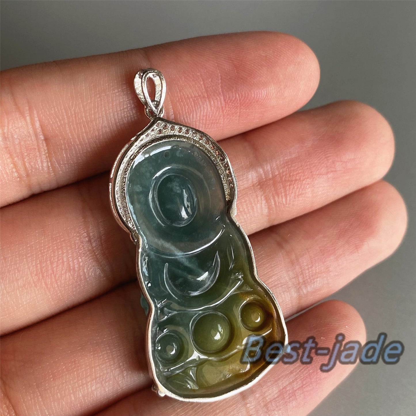 Natural Guatemalan jadeite Translucent Blue Grade A jade Guan yin Buddha pendant with 925 Sterling Silver button bail necklace jade bead 弥勒佛