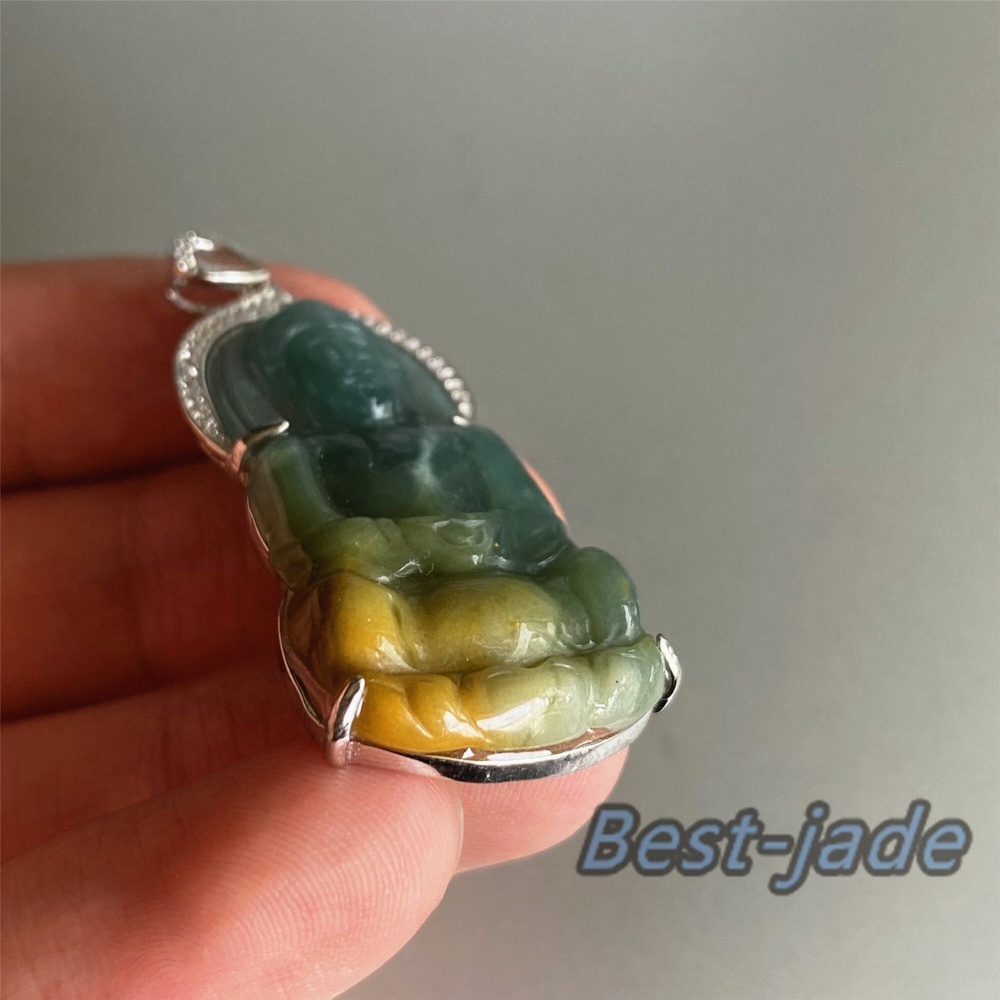 Natural Guatemalan jadeite Translucent Blue Grade A jade Guan yin Buddha pendant with 925 Sterling Silver button bail necklace jade bead 弥勒佛