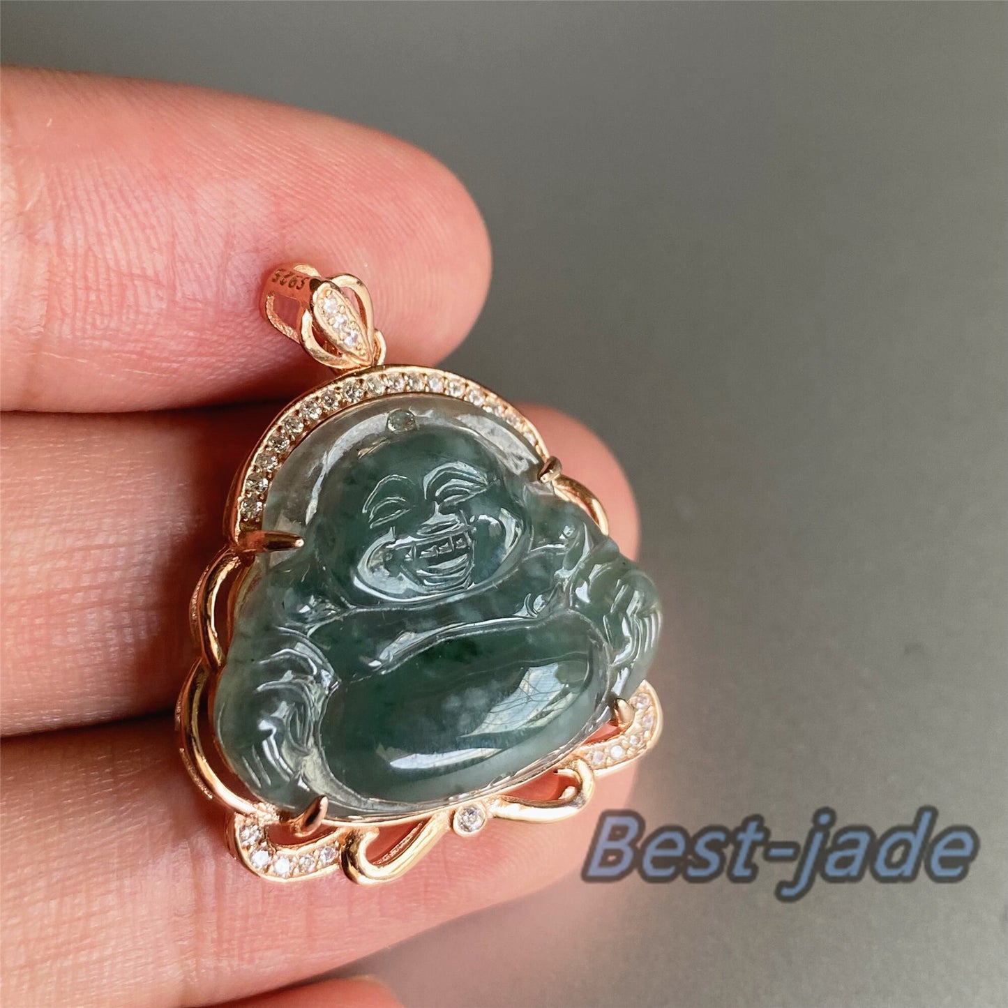 Natural Guatemalan jadeite Translucent Blue Grade A jade Guan yin Buddha pendant with 925 Sterling Silver button bail necklace jade bead 弥勒佛